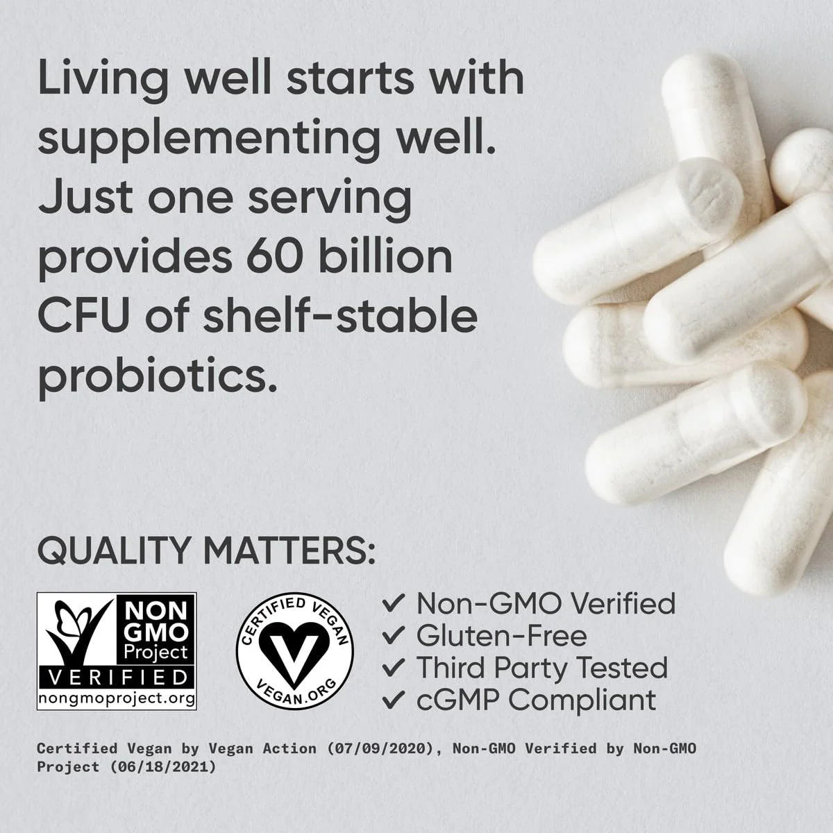 Sports Research Daily Probiotics with Prebiotics, 60 Billion CFU - Vegan Capsules for Gut Health & Digestive Support, Probiotics for Women & Men - Non-GMO Verified & Gluten Free - 30 Count - Image 6