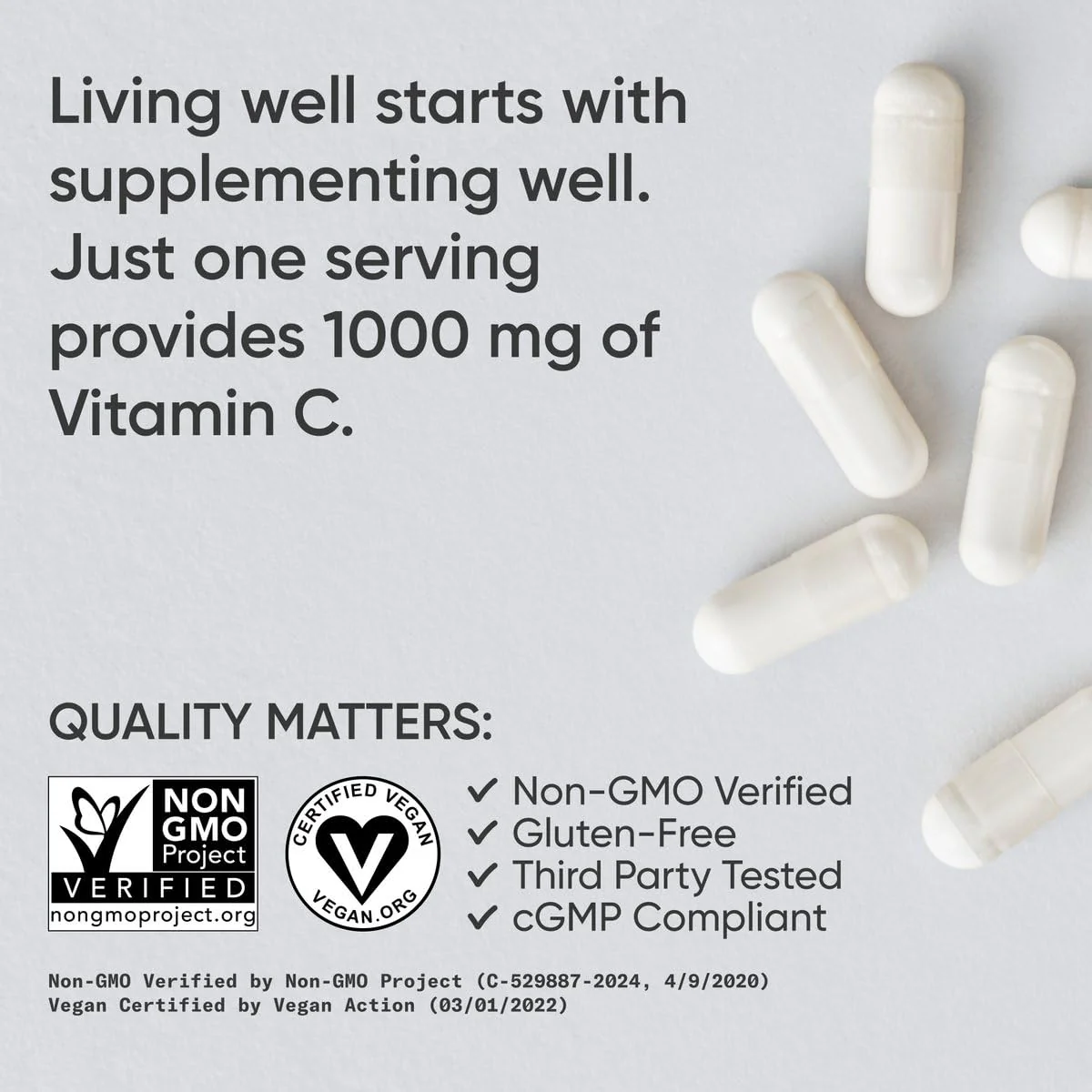 Sports Research High Potency Vitamin C Supplement - Vegan Veggie Capsules for Antioxidant Activity & Immune Support - Non-GMO Verified & Gluten Free - Ascorbic Acid Vitamin C 1000mg, 240 Count - Image 6