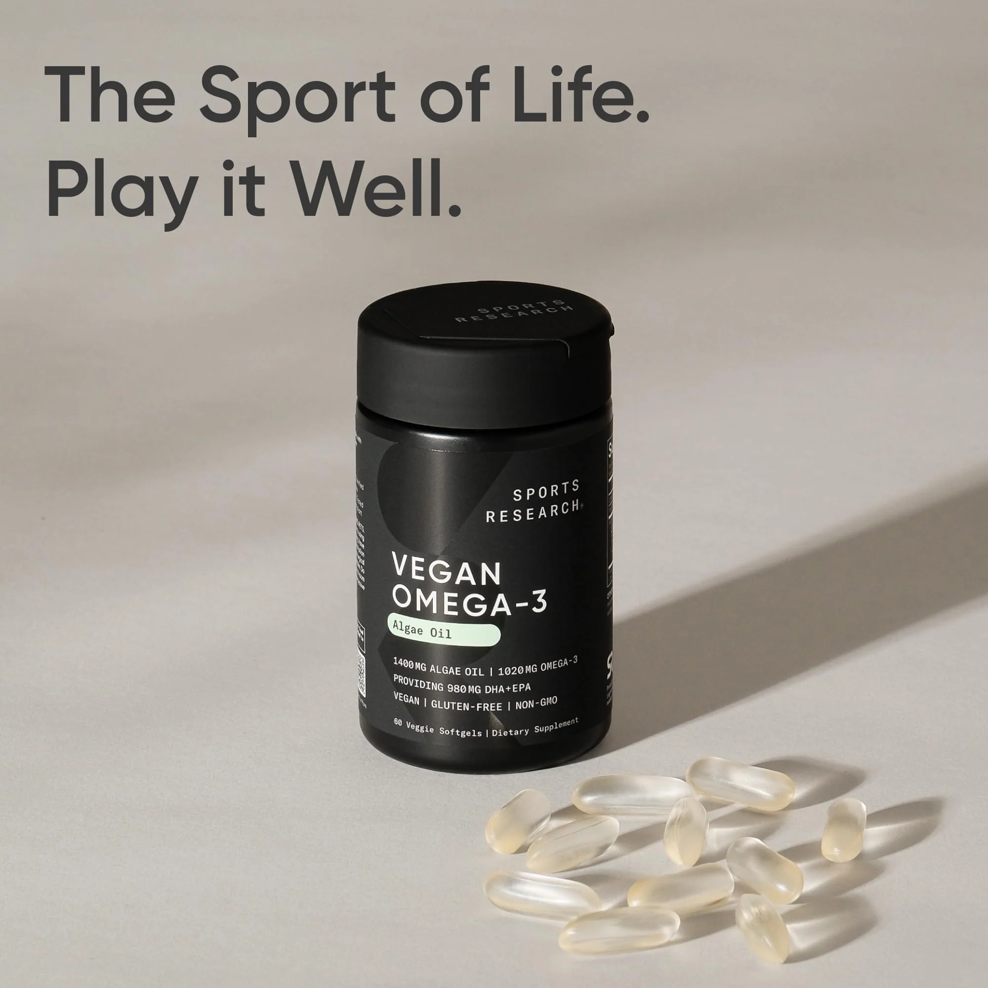 Sports Research Vegan Omega-3 Fish Oil Alternative from Algae Oil - Highest Levels of Vegan DHA & EPA Fatty Acids | Non-GMO Tested & Vegan Certified - 60 Veggie Softgels (Carrageenan Free) - Image 3