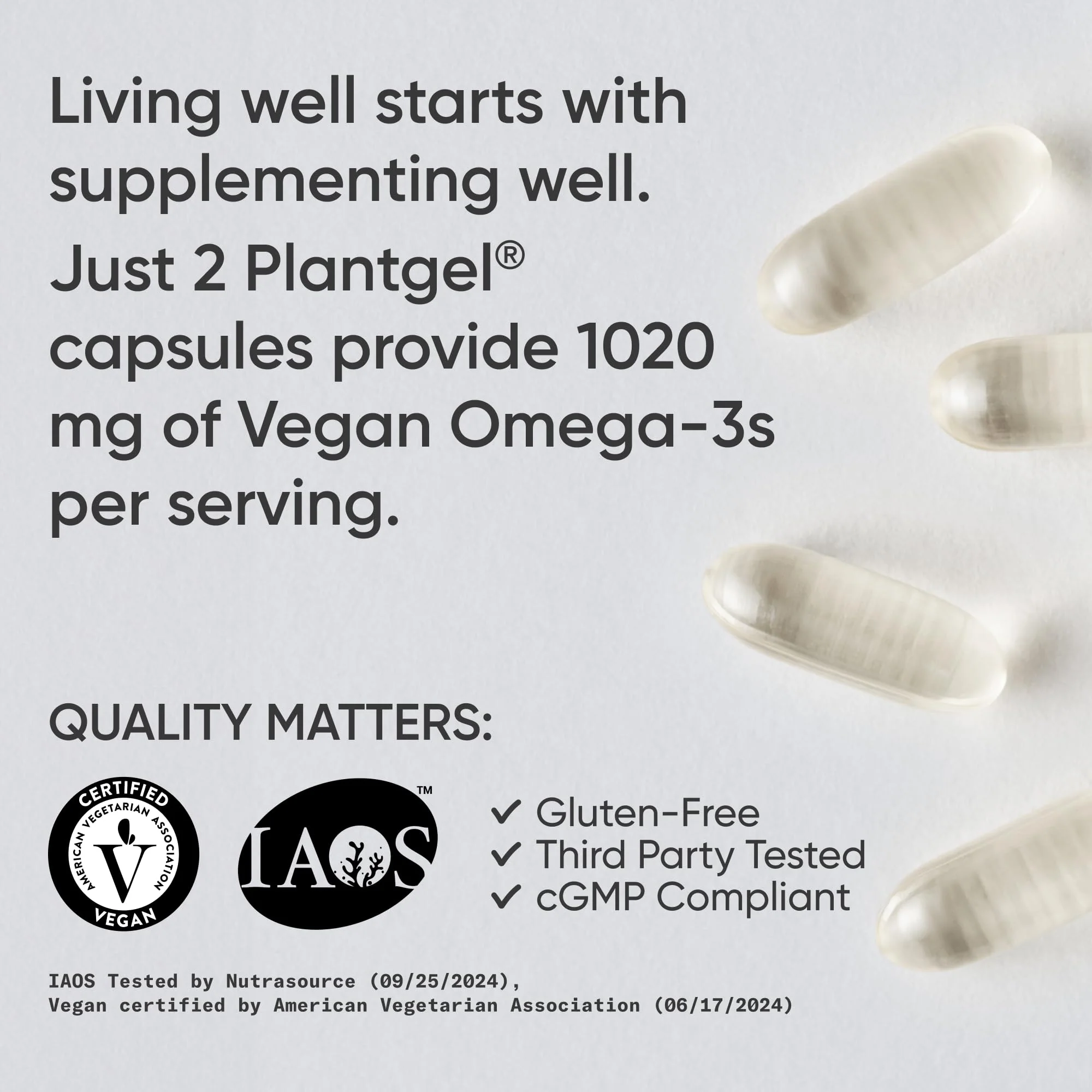 Sports Research Vegan Omega-3 Fish Oil Alternative from Algae Oil - Highest Levels of Vegan DHA & EPA Fatty Acids | Non-GMO Tested & Vegan Certified - 60 Veggie Softgels (Carrageenan Free) - Image 7