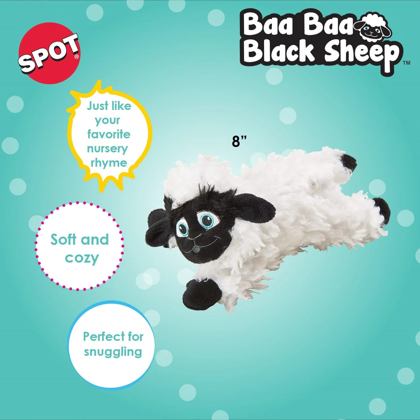 SPOT Baa Baa Black Sheep Plush Dog Toy - Cute and Cuddly Fleece Toy with Squeaker for Small Dogs and Puppies, 8in Black and White Lamb - Image 10