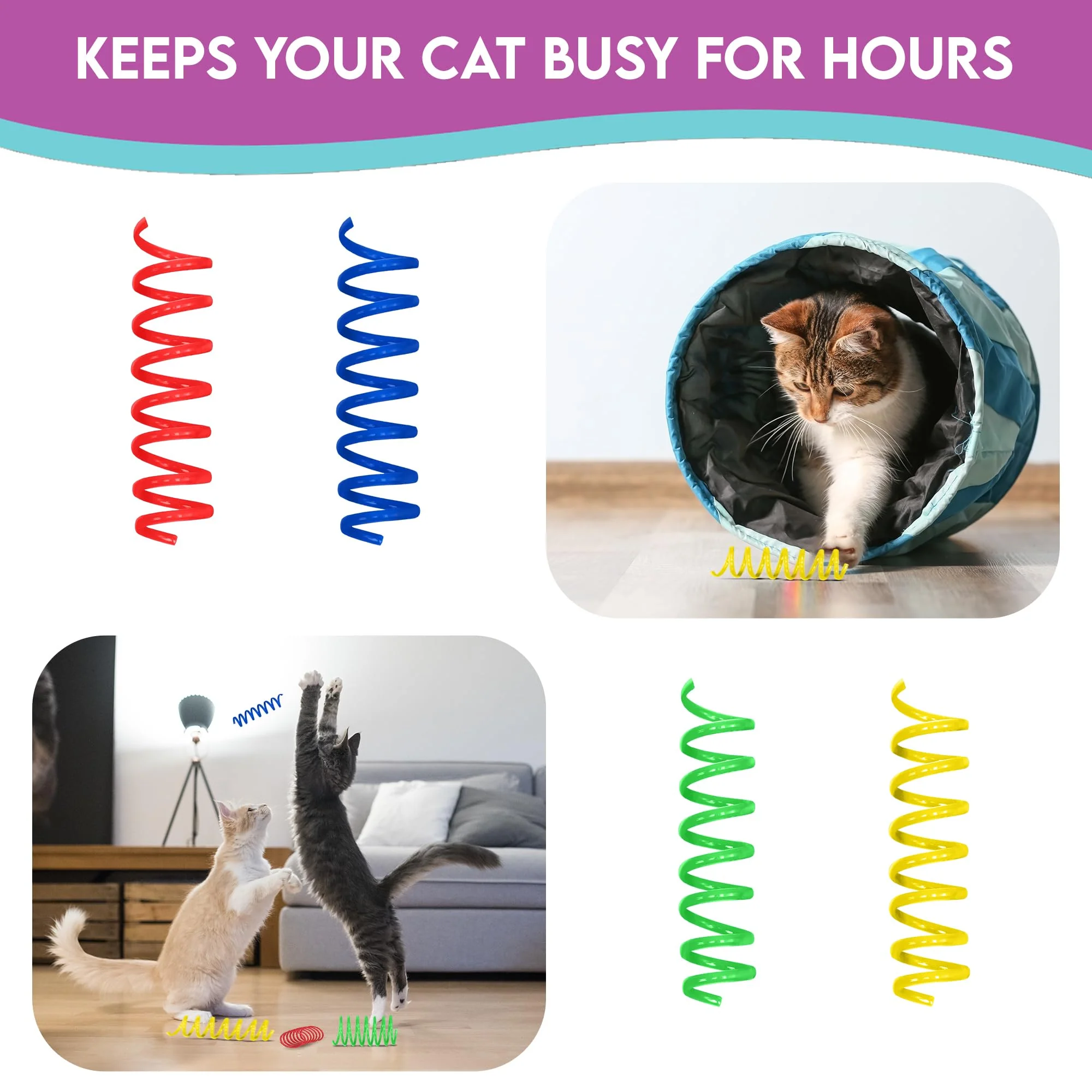 SPOT Colorful Springs Cat Toys – 3" Bouncy Coils for Indoor Cats & Kittens to Swat, Chase & Bite, Safe Lightweight Plastic, Interactive Enrichment Toys, 10-Pack Multi-Color - Image 5