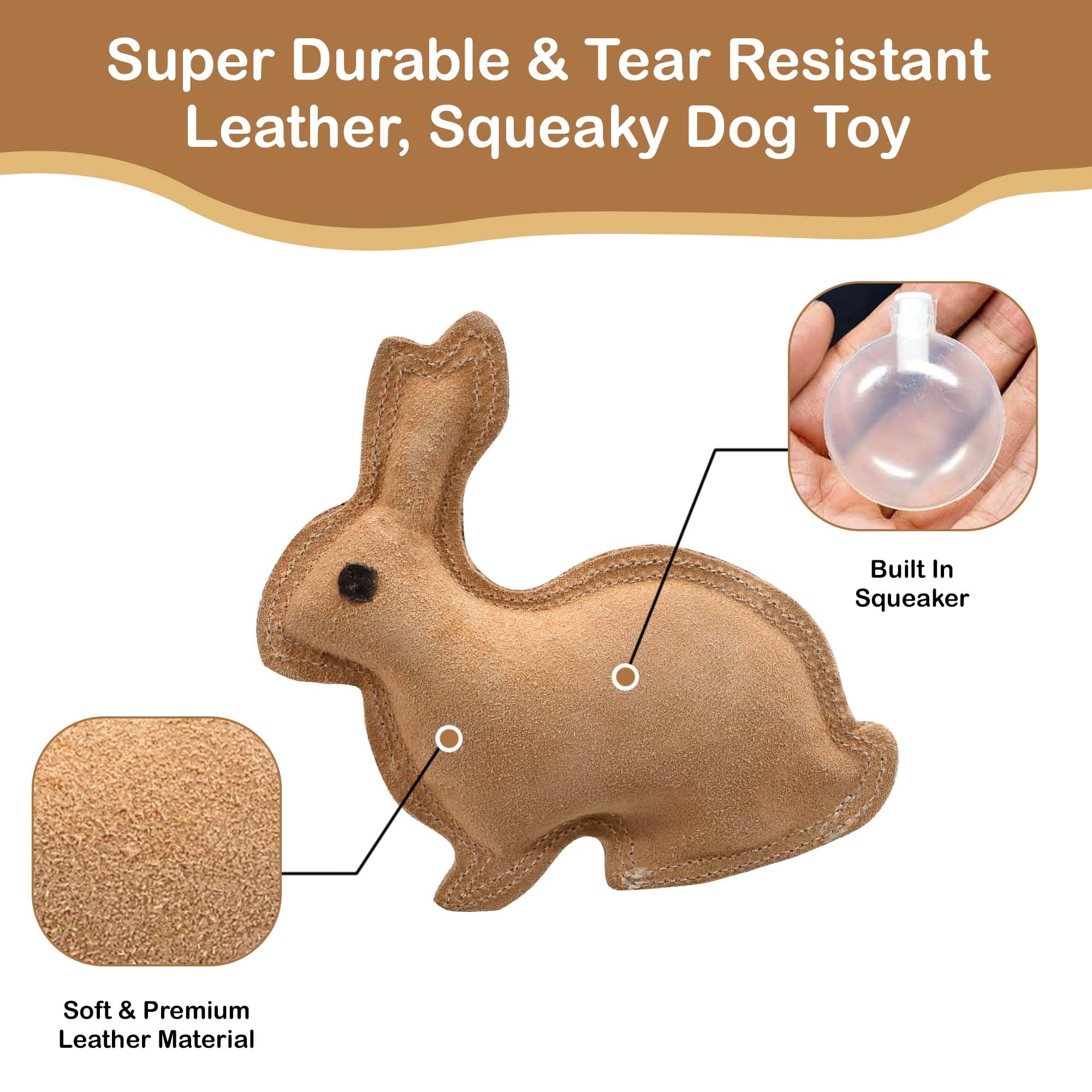 SPOT Dura-Fused Leather Rabbit Dog Toy – Durable Real Leather & Jute Chew Toy with Squeaker, Double-Stitched for Moderate Chewers, Small & Medium Dogs, 7.5in - Image 8