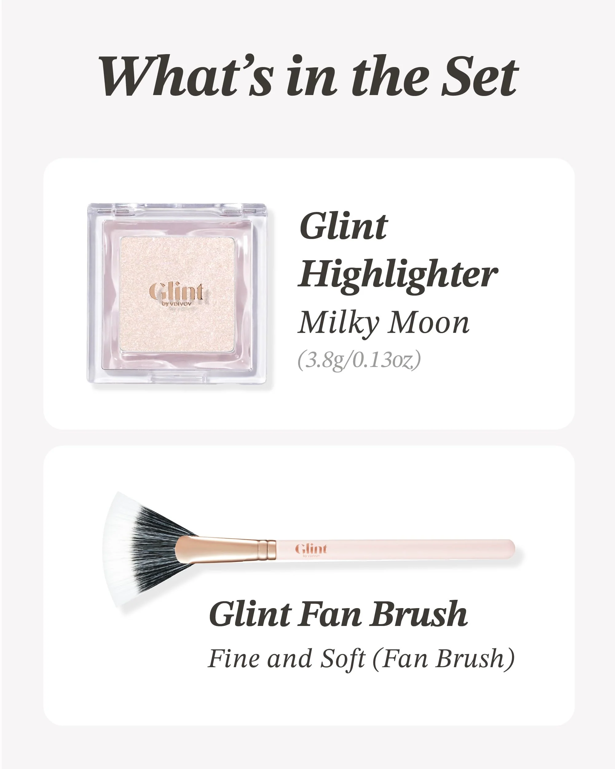Spring Event Glint Highlighter Special Set (Milky Moon(Set), 0.08oz + Fan Brush) - Baked Highlighter for Natural Glow. Korean Makeup by LG Beauty. Rich Pigment, Silky Touch, Shimmer. - Image 3