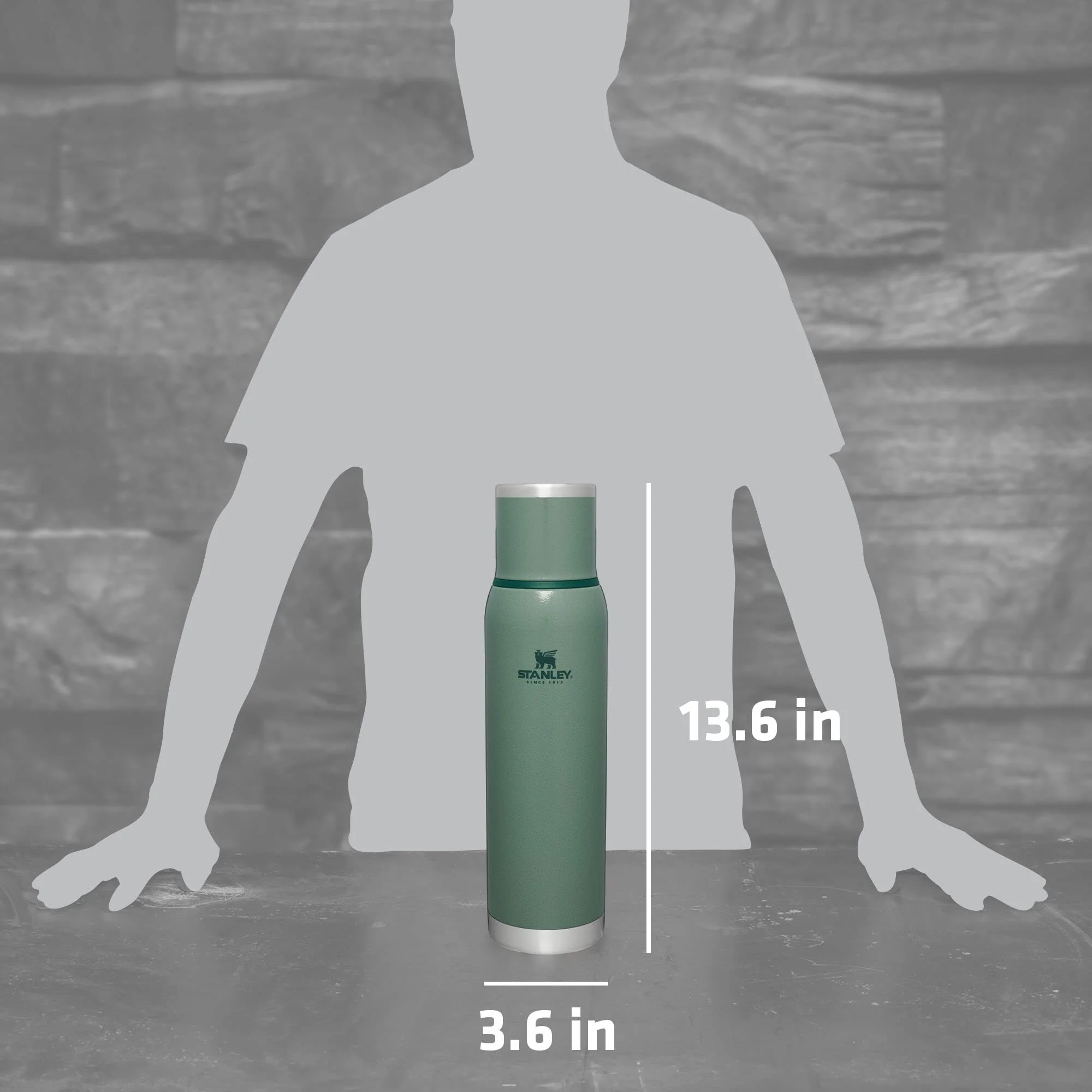 Stanley Adventure-To-Go Vacuum Bottle 1.4 qt Wide Mouth with Leakproof Cup Lid Keep Drinks Hot or Cold Packable for Travel Insulated Stainless Steel Thermal Bottle BPA-Free Hammertone Green - Image 3
