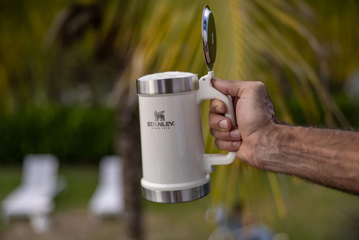 STANLEY Classic Bottle Opener Beer Stein 24 oz | Flip Up Lid and Heavy Duty Handle with Built In Bottle Opener | Insulated Stainless Steel Beer Mug | BPA-Free | Hammertone Green - Image 6