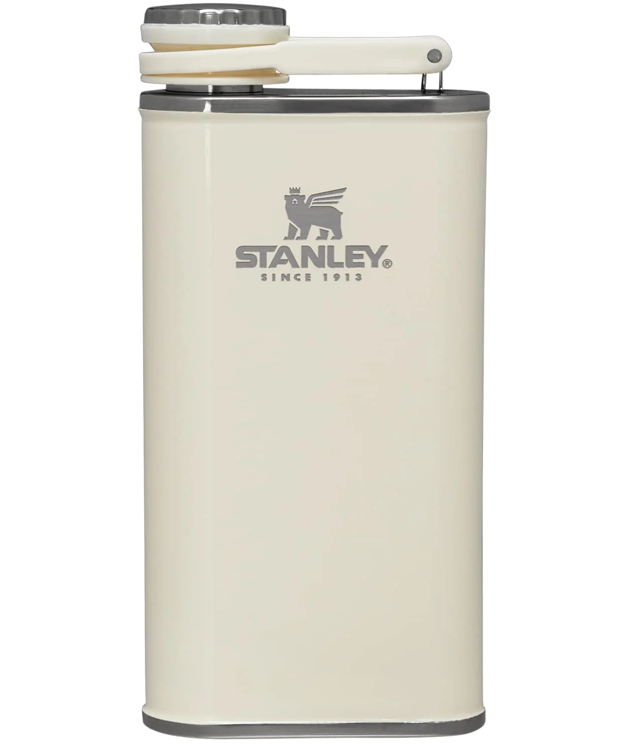 Stanley Classic Easy Fill Wide Mouth Flask 8 oz | Leakproof Hip Flask | Hinge Connected Never Lose Cap | Insulated Stainless Steel Liquor Container | BPA-Free | Cream Gloss