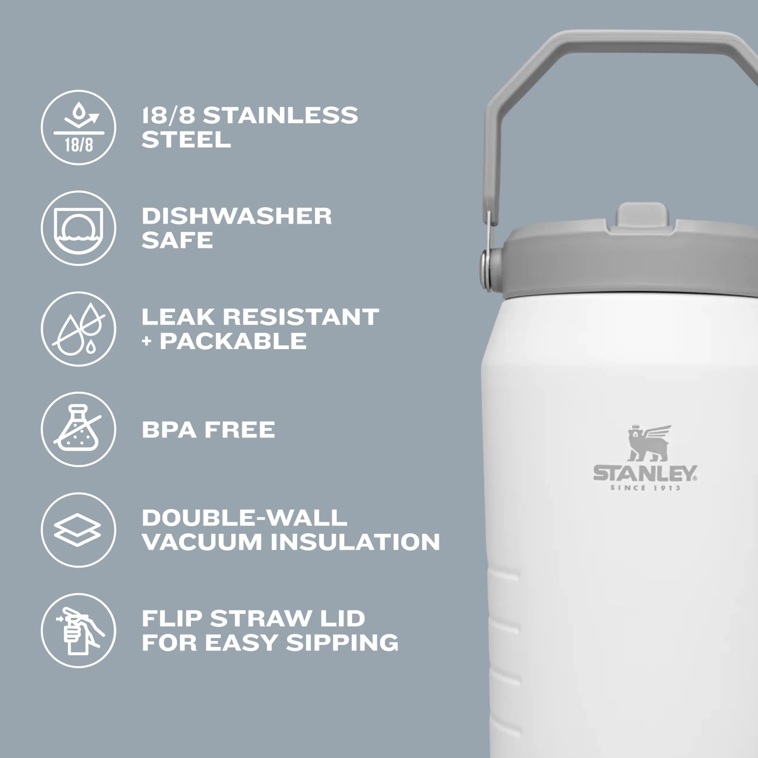 Stanley IceFlow Flip Straw Jug with Handle 40 oz| Twist On Lid and Flip Up Straw | Leak Resistant for Travel and Sports | Insulated Stainless Steel | BPA-Free | Rose Quartz - Image 5