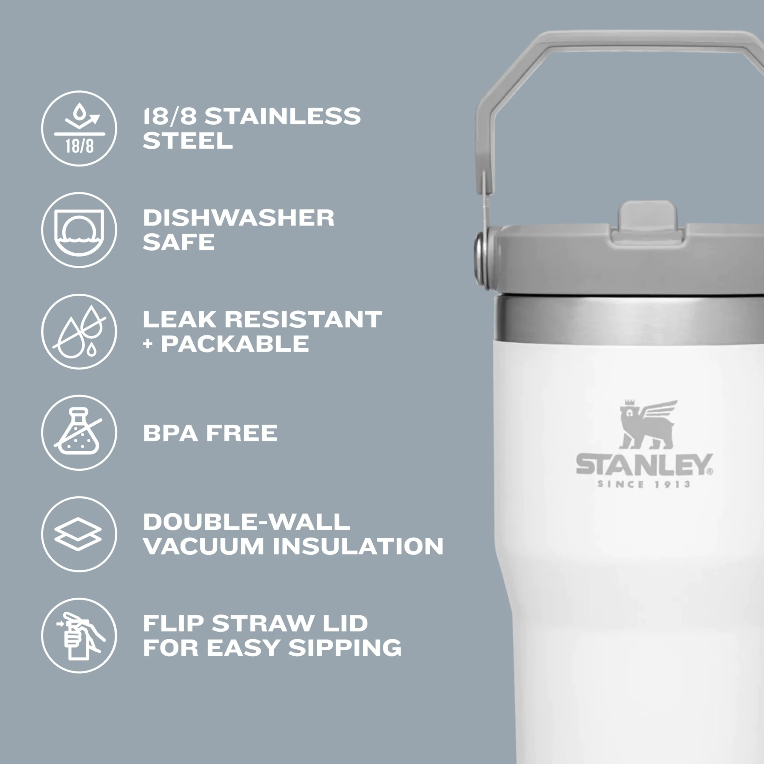 Stanley IceFlow Flip Straw Tumbler with Handle 30 oz | Twist On Lid and Flip Up Straw | Leak Resistant Water Bottle | Insulated Stainless Steel |BPA-Free | Iris - Image 5