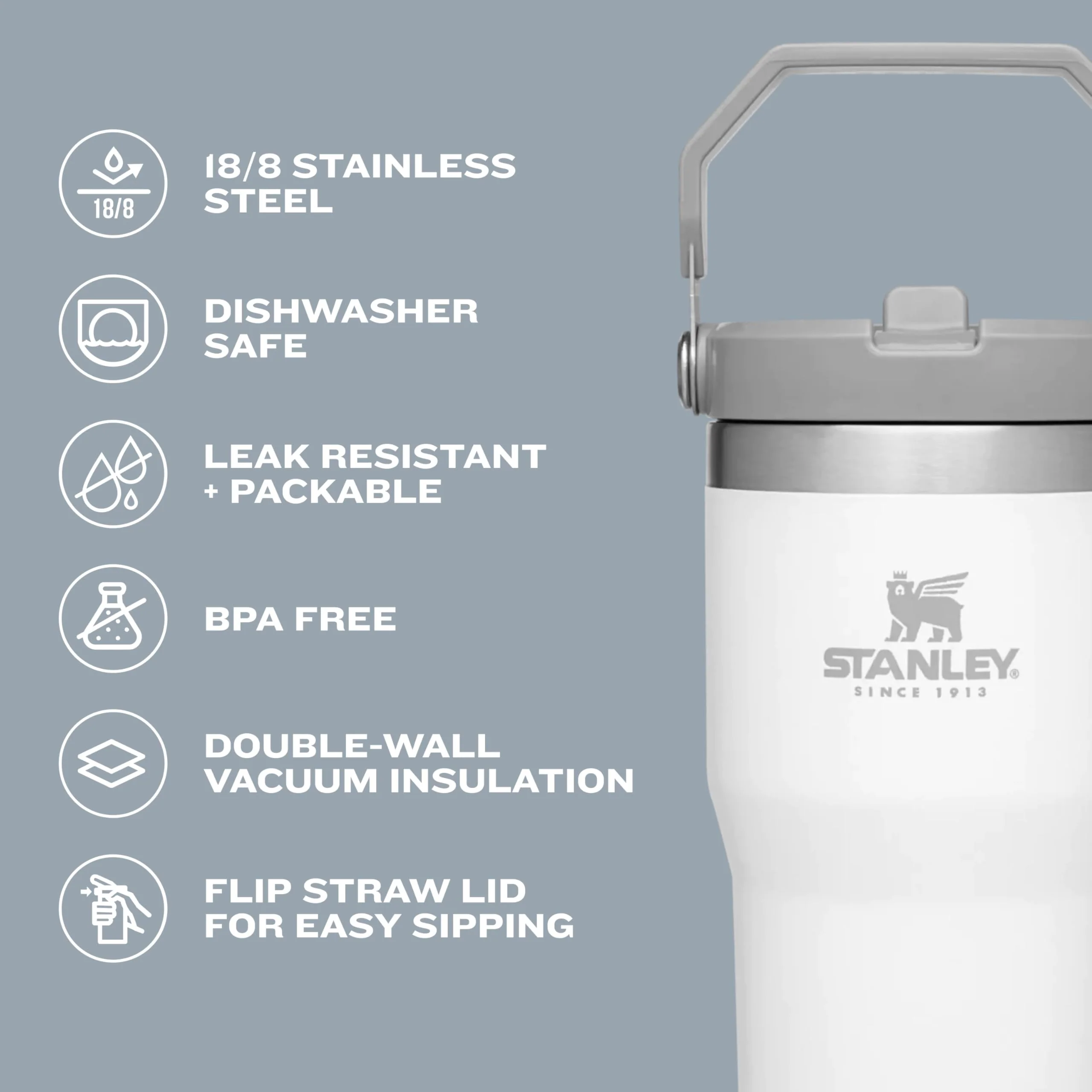STANLEY IceFlow Flip Straw Tumbler with Handle 30 oz | Twist On Lid and Flip Up Straw | Leak Resistant Water Bottle | Insulated Stainless Steel |BPA-Free | Lapis - Image 6