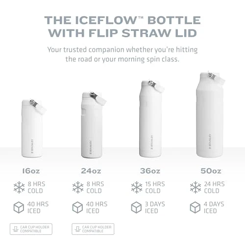 STANLEY IceFlow Flip Straw Water Bottle 17 oz | Built-In Straw for Travel and Sports | Lightweight and Leak Resistant | Insulated Stainless Steel | BPA-Free | Polar - Image 3