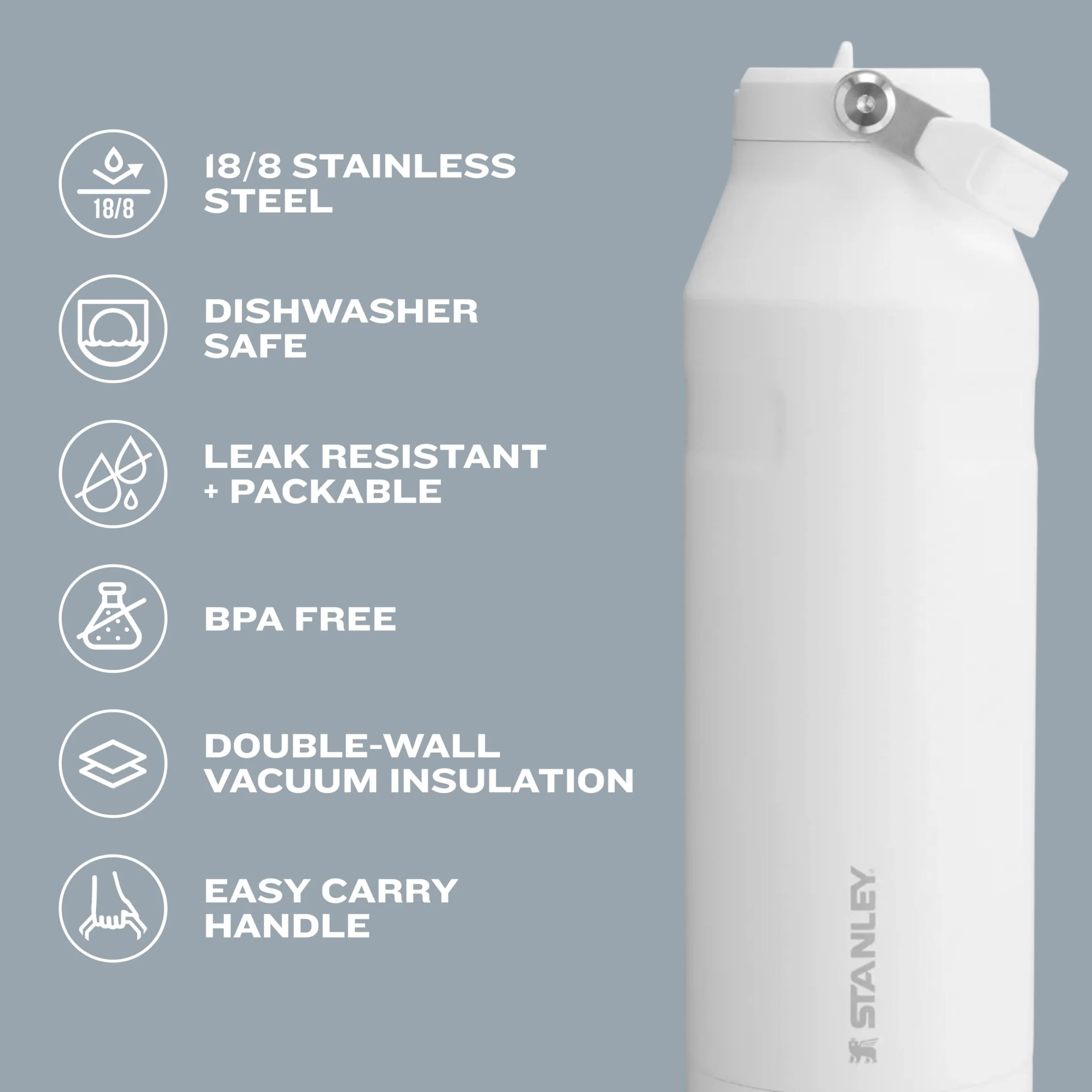 STANLEY IceFlow Flip Straw Water Bottle 17 oz | Built-In Straw for Travel and Sports | Lightweight and Leak Resistant | Insulated Stainless Steel | BPA-Free | Polar - Image 4