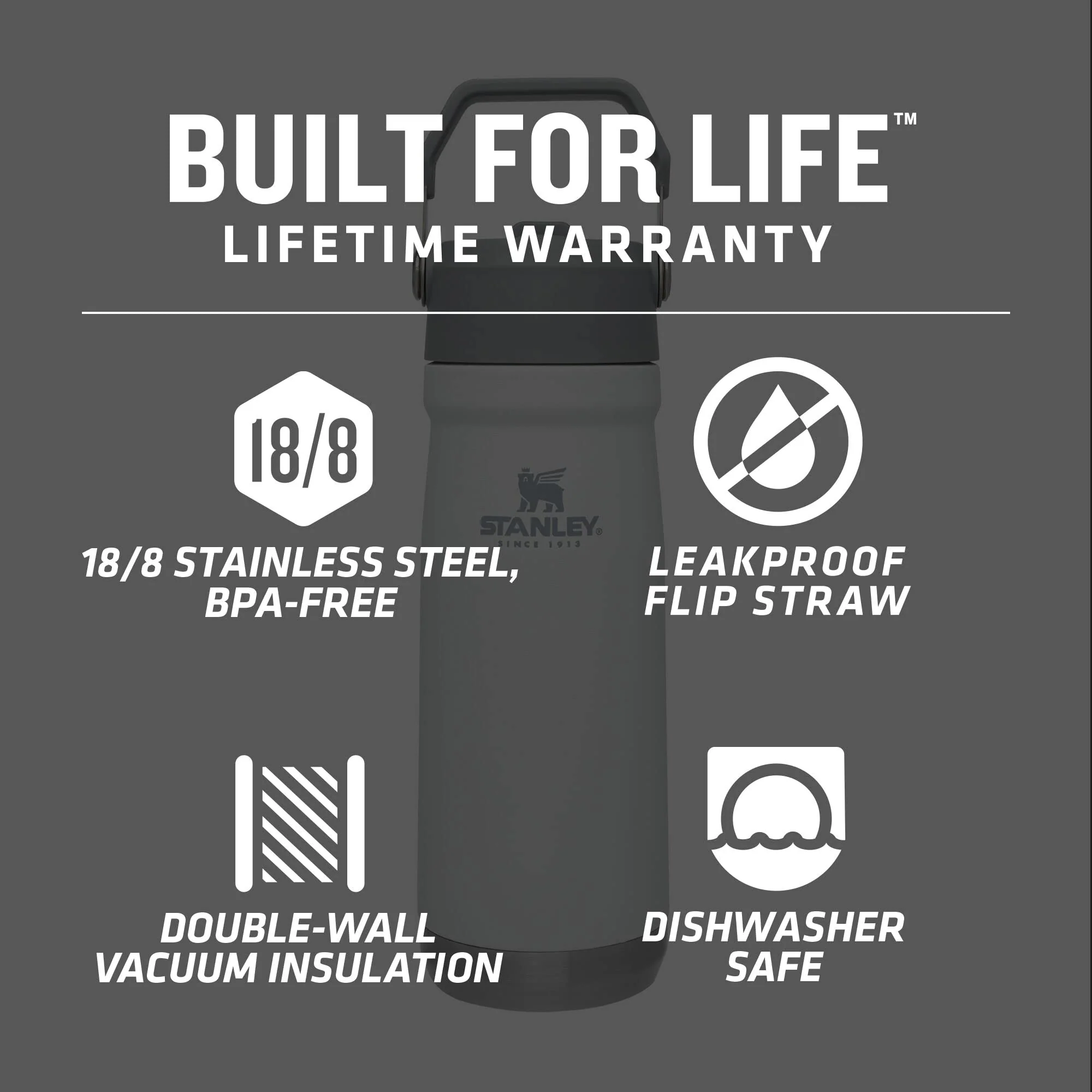 STANLEY IceFlow Flip Straw Water Bottle 22 oz | Built-In Straw for Travel and Sports | Lightweight and Leak Resistant | Insulated Stainless Steel | BPA-Free | Polar - Image 7