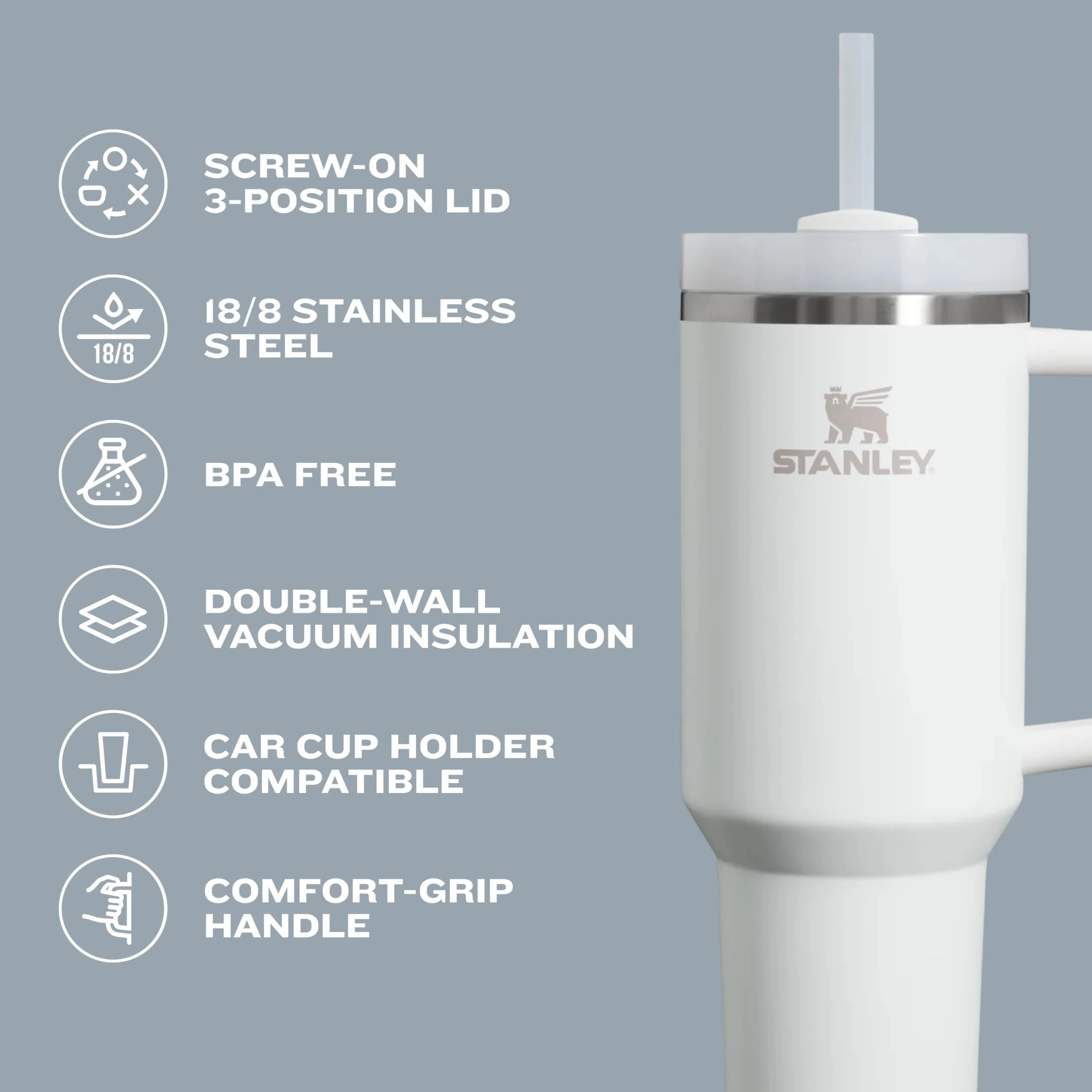 Stanley Quencher H2.0 Tumbler with Straw 20 oz | Flowstate 3-Position Lid | Cup Holder Compatible for Travel | Insulated Stainless Steel Cup | BPA-Free | Pomelo - Image 7