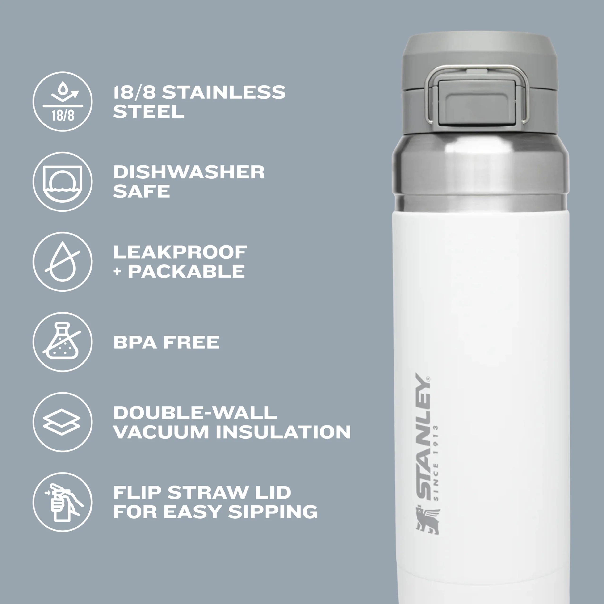 Stanley Quick Flip GO Water Bottle 24 oz | Push Button Lid | Leakproof and Packable for Travel and Sports | Insulated Stainless Steel | BPA-Free | Lilac - Image 6