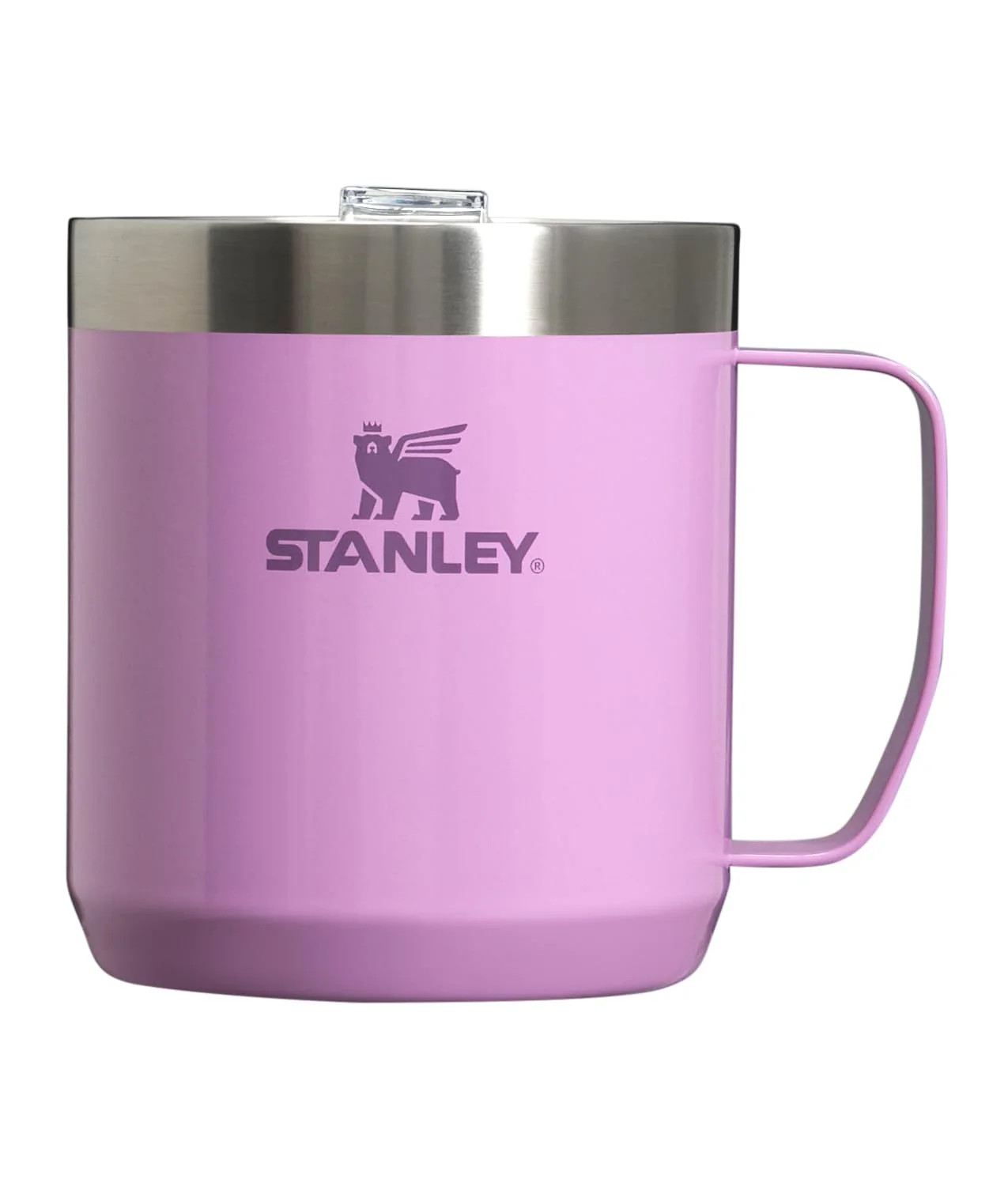 STANLEY Stay-Hot Camp Mug 12 oz | Press Fit Drink Through Lid | Cup for Coffee, Tea and Drinks | Insulated Stainless Steel Coffee Mug | BPA-Free | Lilac Gloss