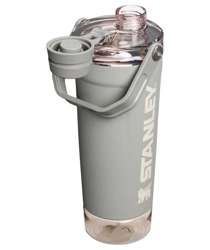 STANLEY Vitalize Shaker Bottle 20 oz | Leakproof Insulated Stainless Steel Shaker Cup | Base Storage and Twist On Fast Flow Lid | Protein Shakes and Pre Workout Powder | BPA-Free | Sage Grey - Image 8