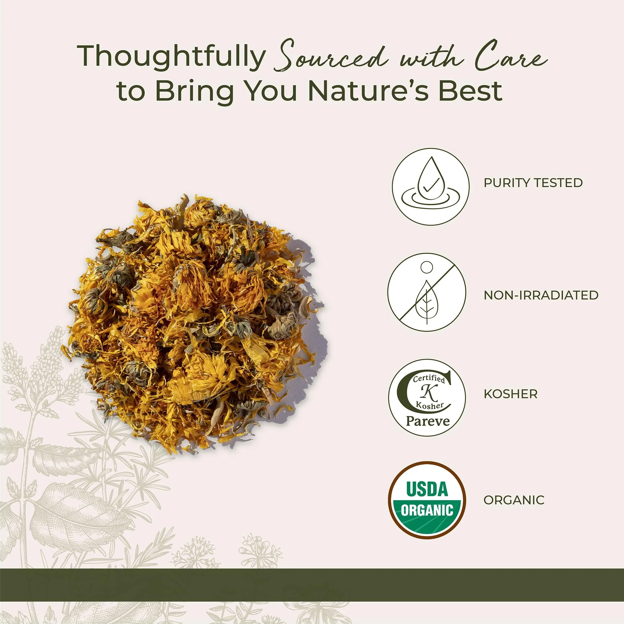Starwest Botanicals Organic Dried Calendula Flowers - Natural Loose Leaf Herb for Tea & Culinary Use, Herbal Calendula Petals, Caffeine Free, Certified Kosher, Non-GMO - Bulk 1 lb Bag - Image 4