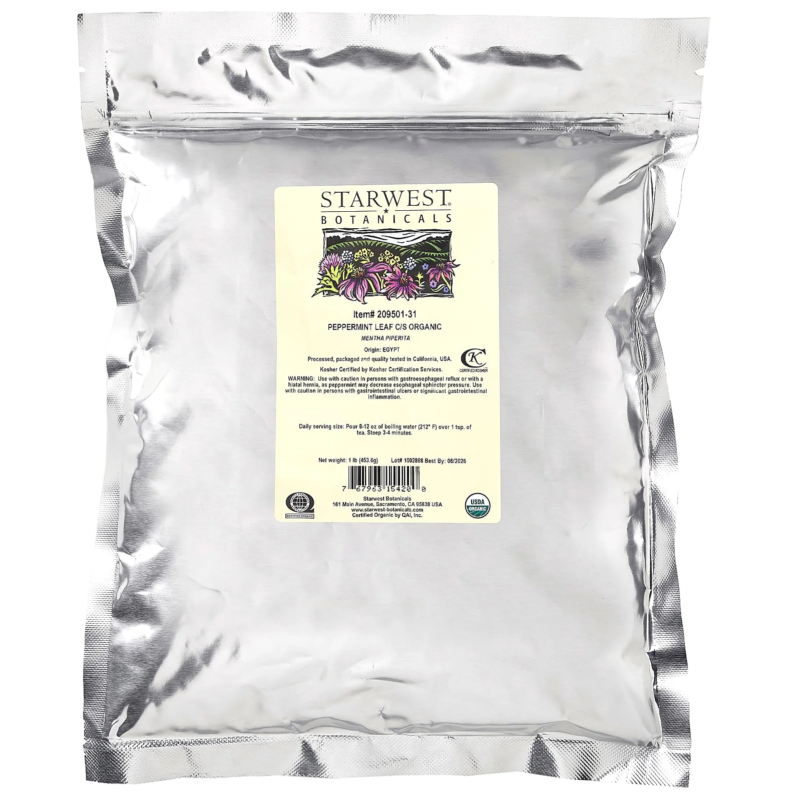 Starwest Botanicals Organic Peppermint Leaf, Cut & Sifted, 1 lb (453.6 g) - Image 3