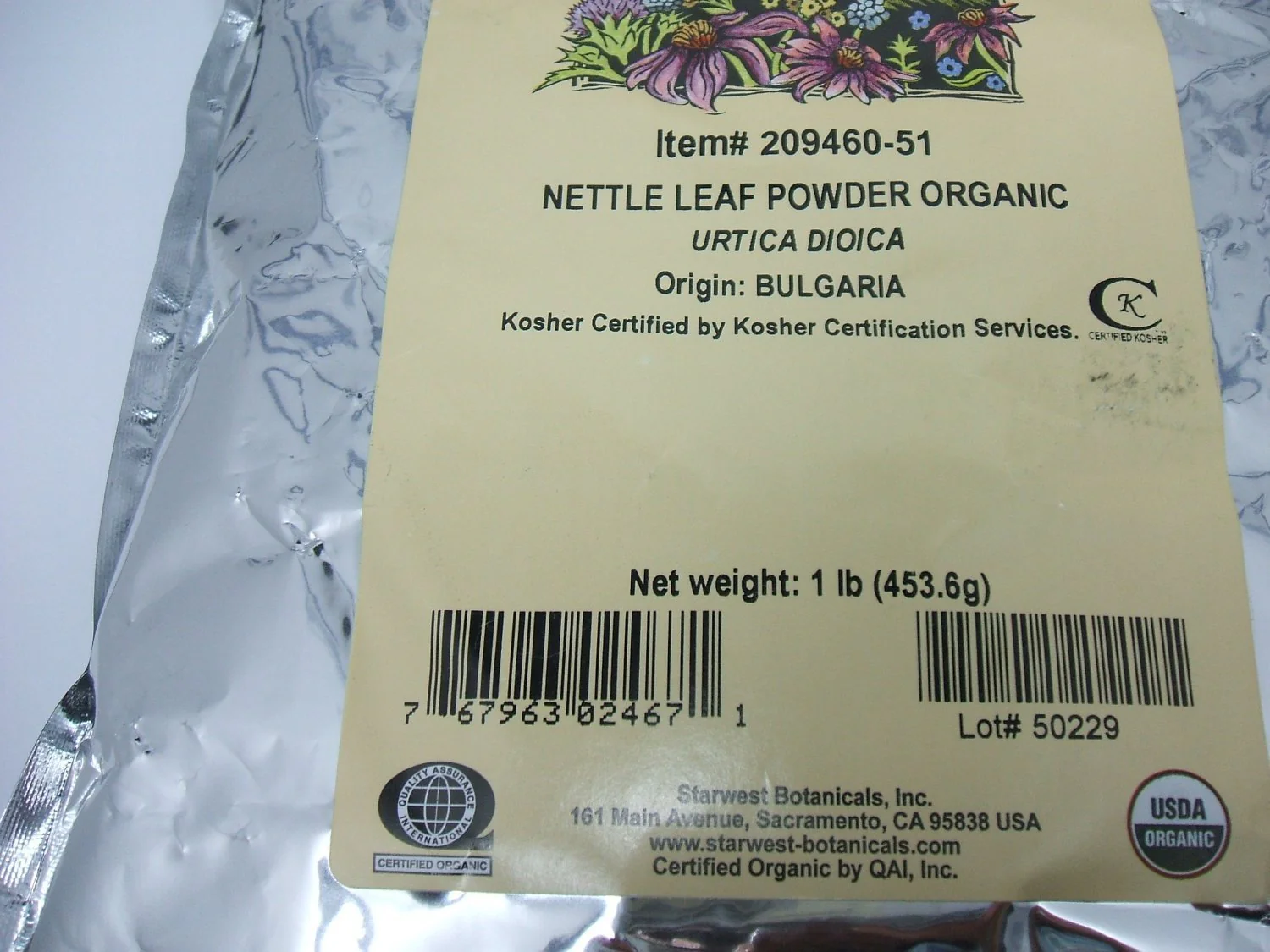 Starwest Bottanicals Organic Nettle Leaf Powder 1lb Bag - Image 3