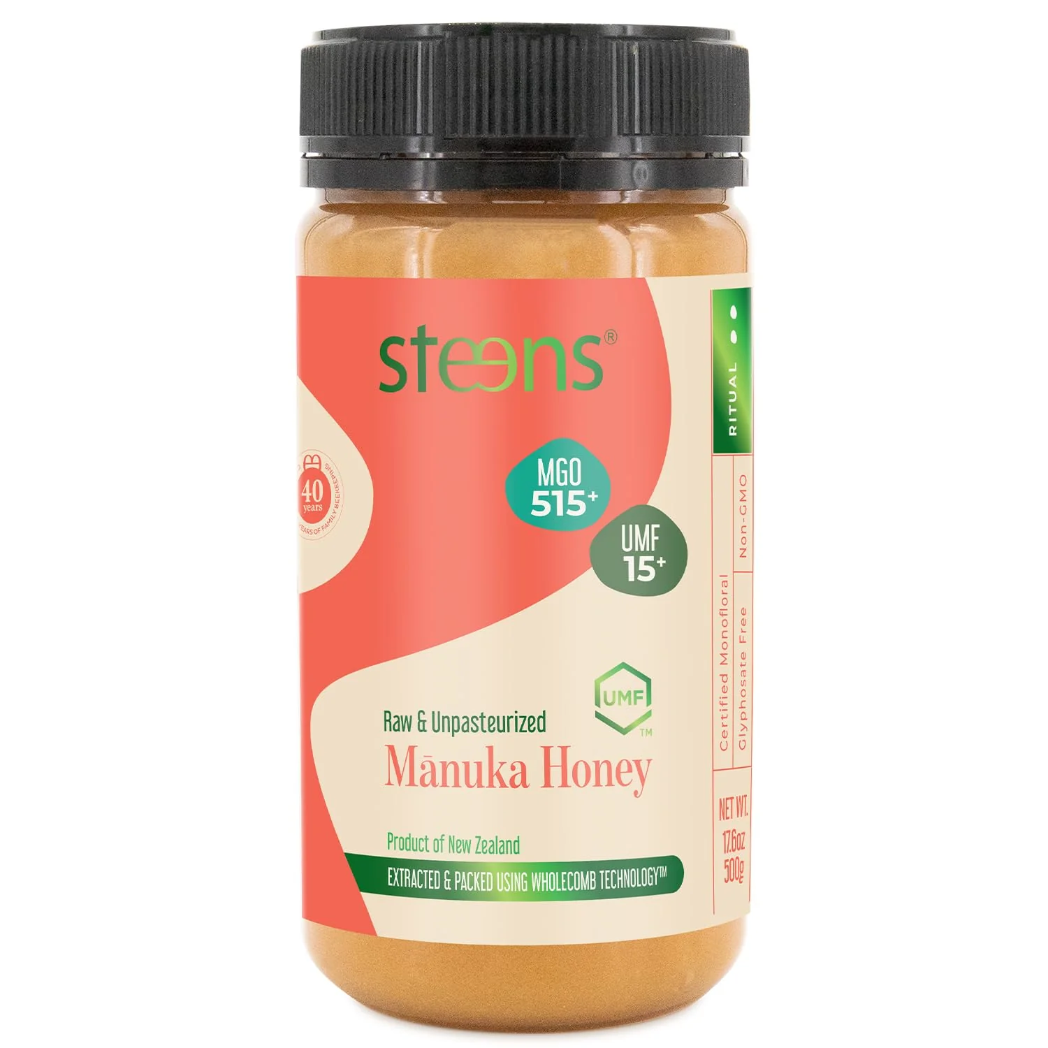 Steens Manuka Honey - MGO 515+ - Pure & Raw 100% Certified UMF 15+ Manuka Honey - Bottled and Sealed in New Zealand - 17.6 oz