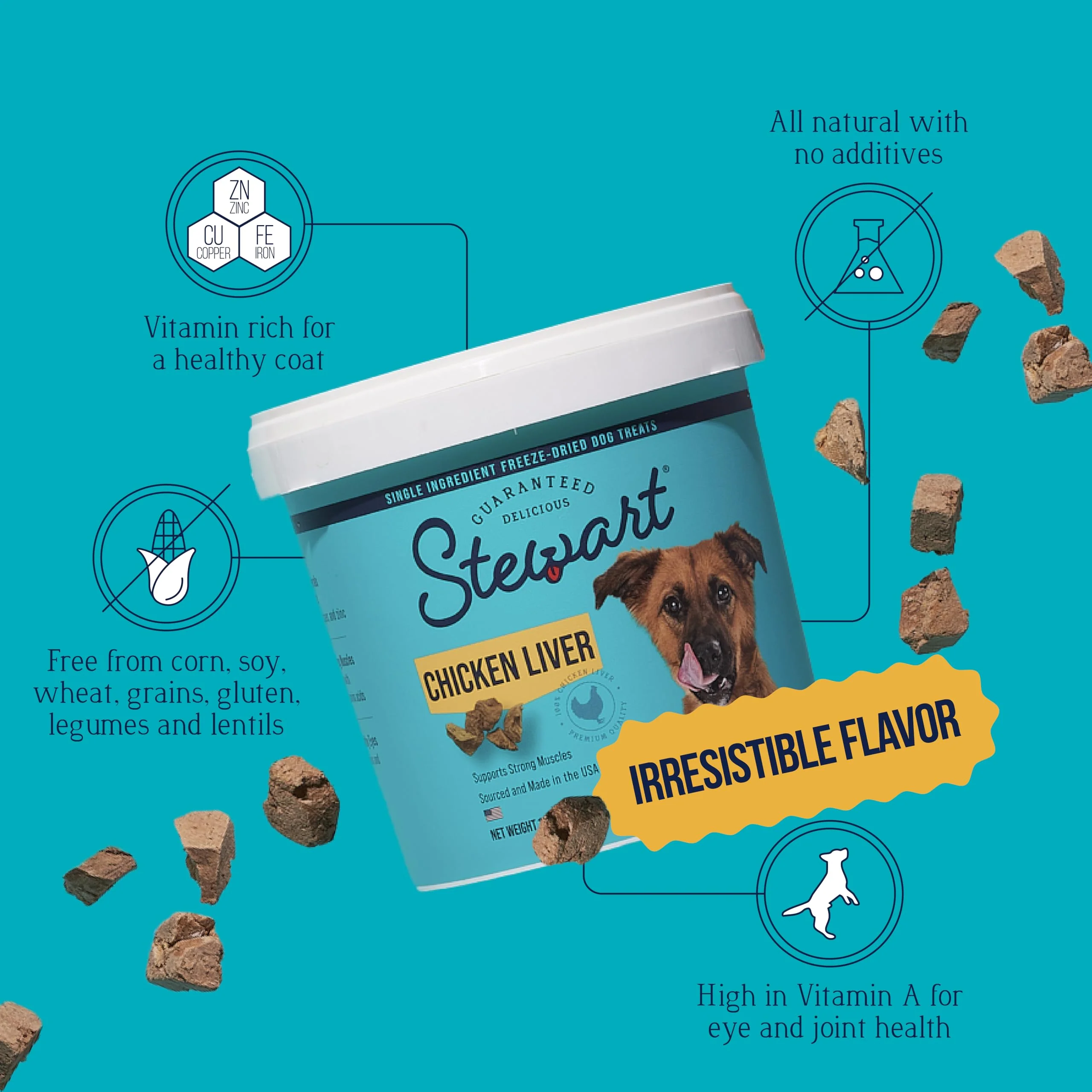 Stewart 100% Chicken Liver Dog Treats, 11.5 oz Tub, ~215 Pieces, Freeze Dried Raw, Single Ingredient, 60% Protein Training Treats or Meal Topper, Grain Free, Gluten Free - Image 5