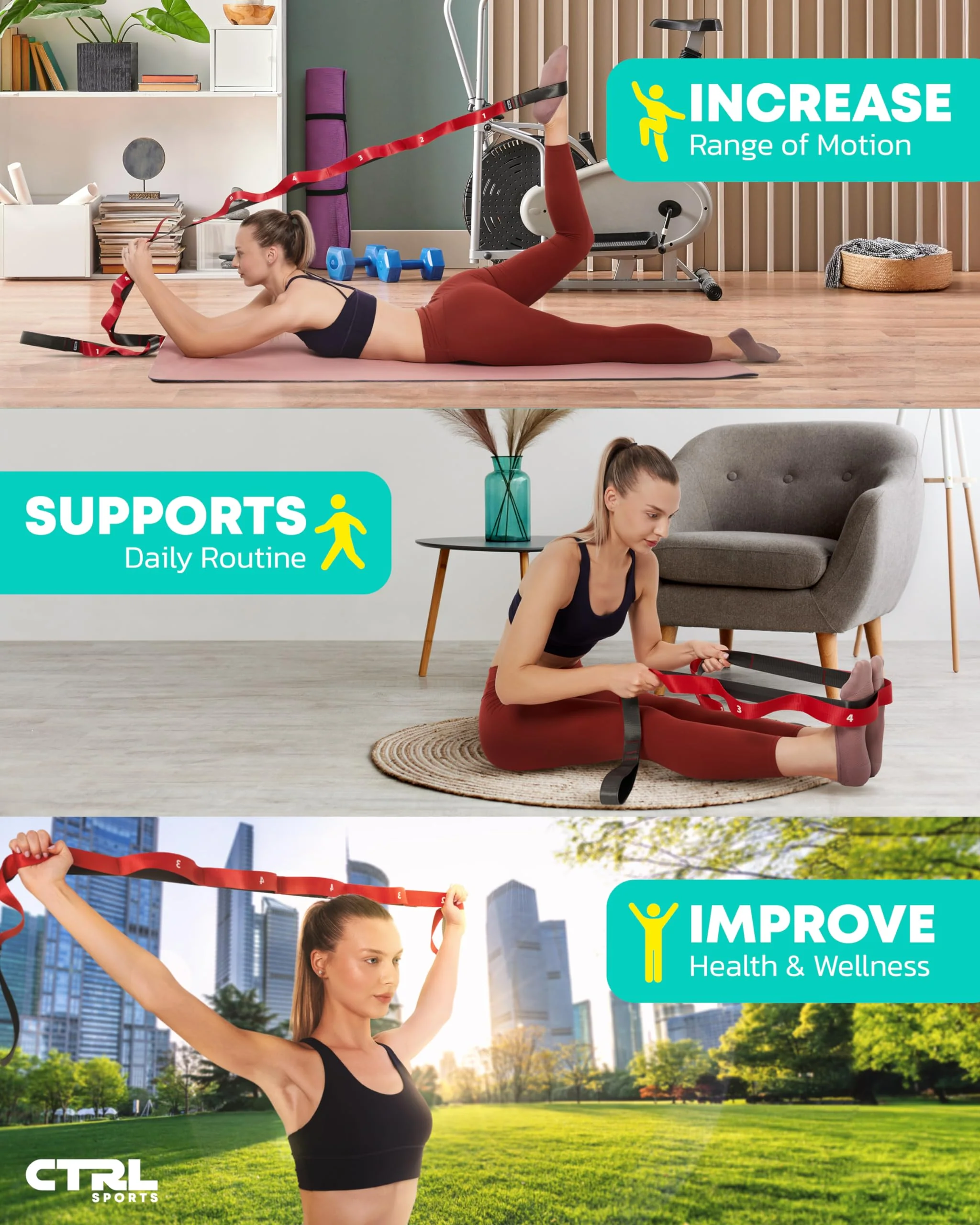 Stretching Strap with Loops - Non Elastic Stretch Band for Physical Therapy, Yoga Strap for Stretching Equipment, Stretch Bands for Exercise and Flexibility - Fascia, Hamstring and Leg Stretcher Belt - Image 5