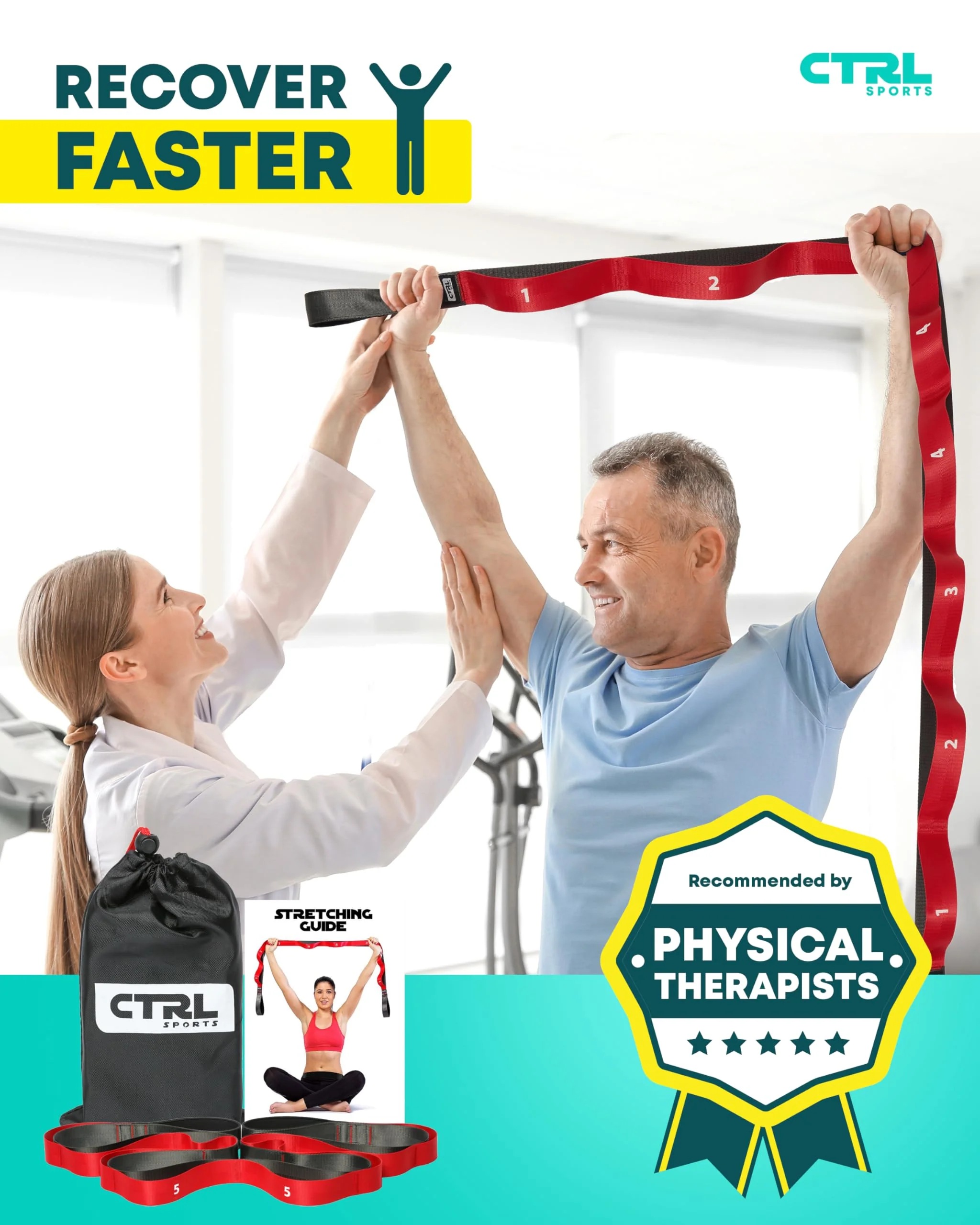 Stretching Strap with Loops - Non Elastic Stretch Band for Physical Therapy, Yoga Strap for Stretching Equipment, Stretch Bands for Exercise and Flexibility - Fascia, Hamstring and Leg Stretcher Belt - Image 6