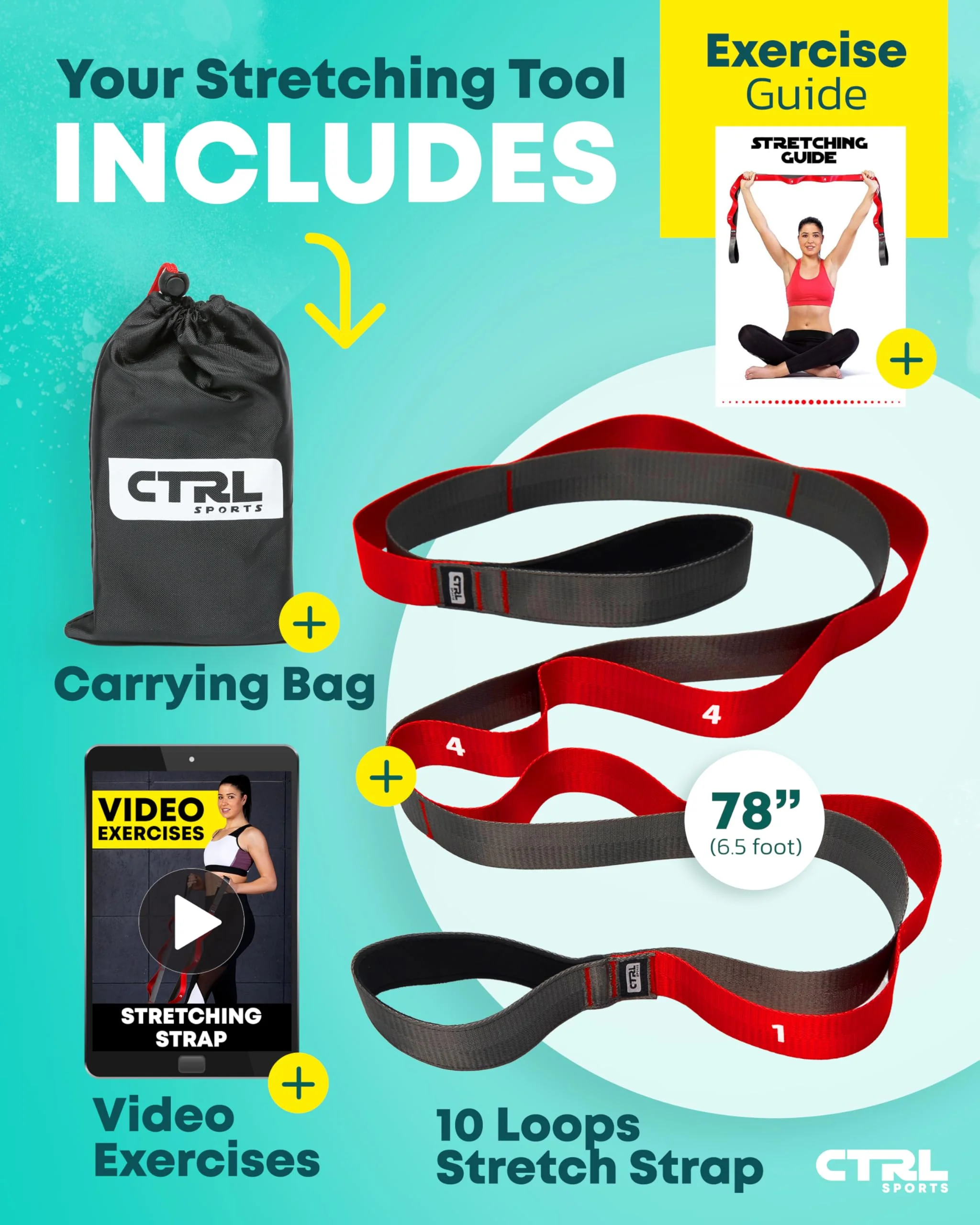 Stretching Strap with Loops - Non Elastic Stretch Band for Physical Therapy, Yoga Strap for Stretching Equipment, Stretch Bands for Exercise and Flexibility - Fascia, Hamstring and Leg Stretcher Belt - Image 9