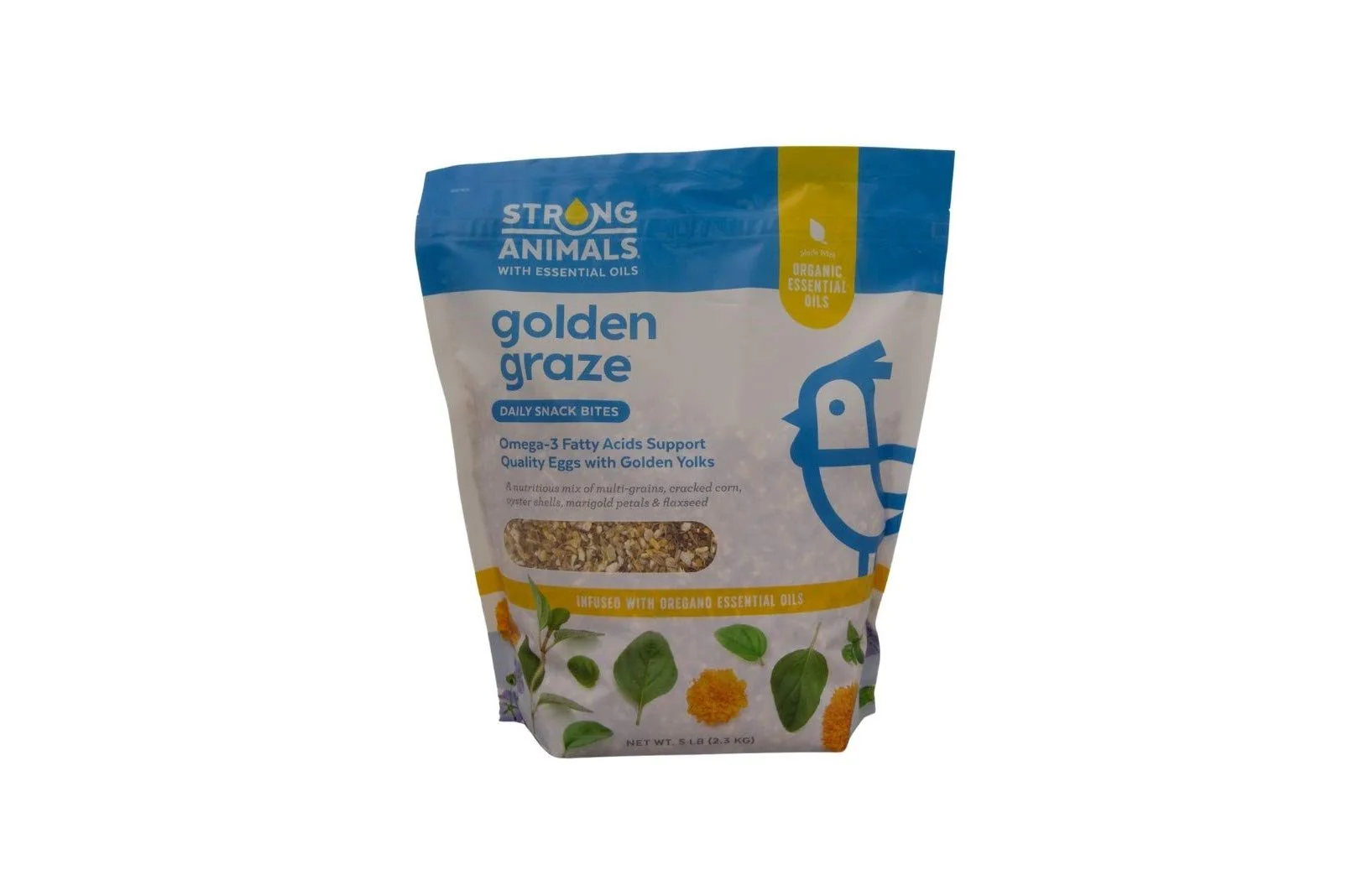 Strong Animals Golden Graze - Daily Snack for Chickens containing Oregano Essential Oil, Multi-Grains, Cracked Corn, Oyster Shells, Marigold Petals and Flaxseed (5 lbs) - Image 3