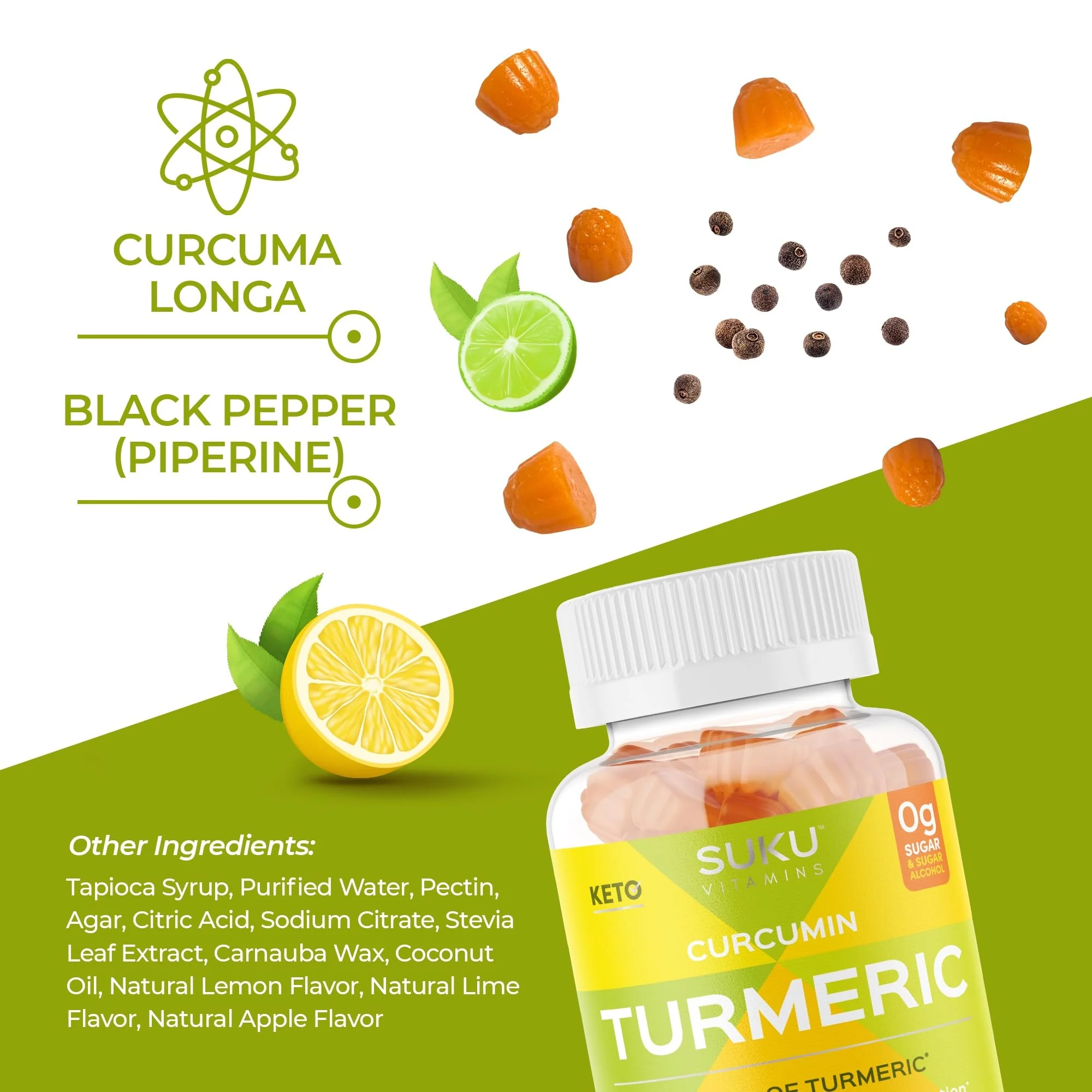 SUKU Turmeric Curcumin Sugar Free Gummies with 1003mg of Turmeric - Black Pepper Protects Liver, Improves Digestion, Inflammation Response & Joint Health – Lemon Lime Flavour (50 Gummies) - Image 5