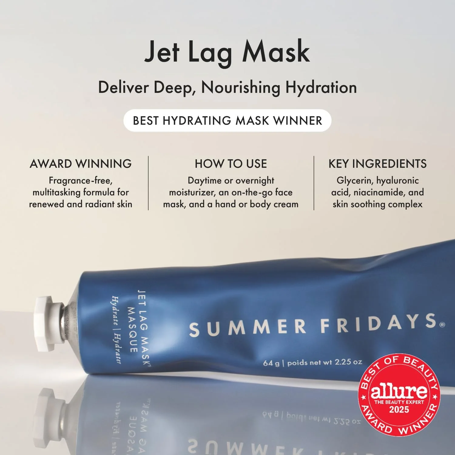 Summer Fridays Jet Lag Mask - Hydrating Face Moisturizer + Mask - Enriched with Hyaluronic Acid, Niacinamide, Glycerin + Antioxidants Helps Nourish Skin for a Renewed + Radiant Complexion (2.25 Oz) - Image 9