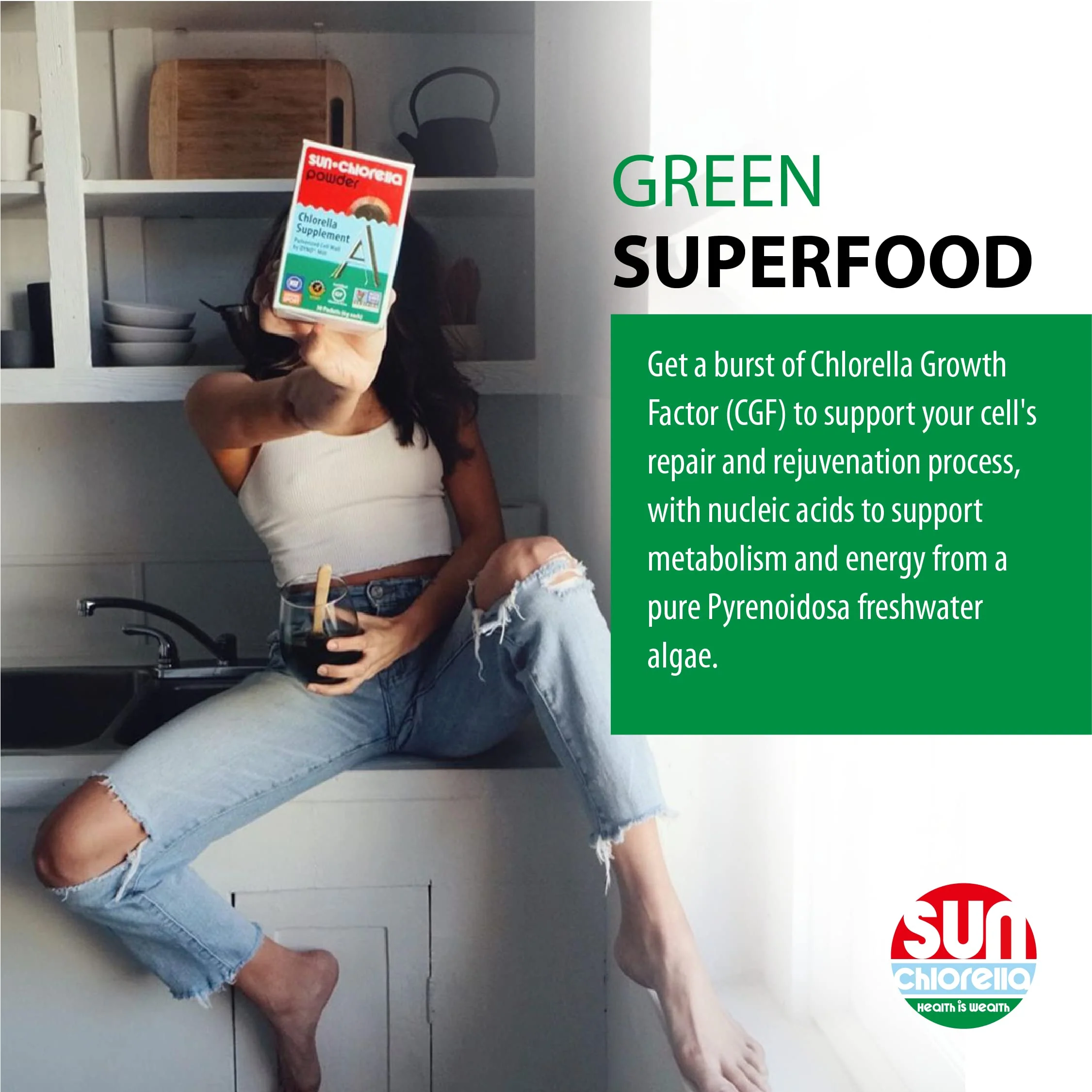 Sun Chlorella 200 mg Green Algae Superfood Supplement - Pulverized Cell Wall - Chlorophyll, CGF, Active B12, Iron, Protein - Non-GMO - 300 Tablets - Image 6