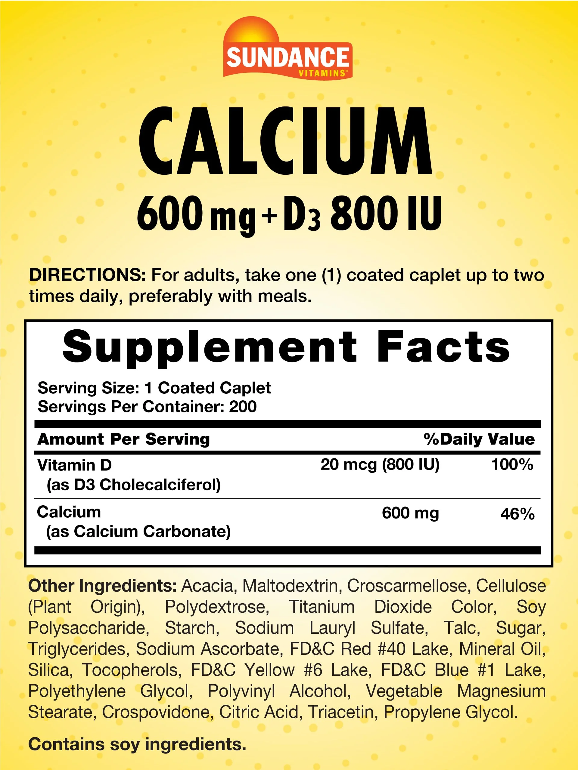 Sundance Calcium with Vitamin D3 | 600mg | 200 Caplets | Vegetarian, Non-GMO, and Gluten Free Supplement - Image 5
