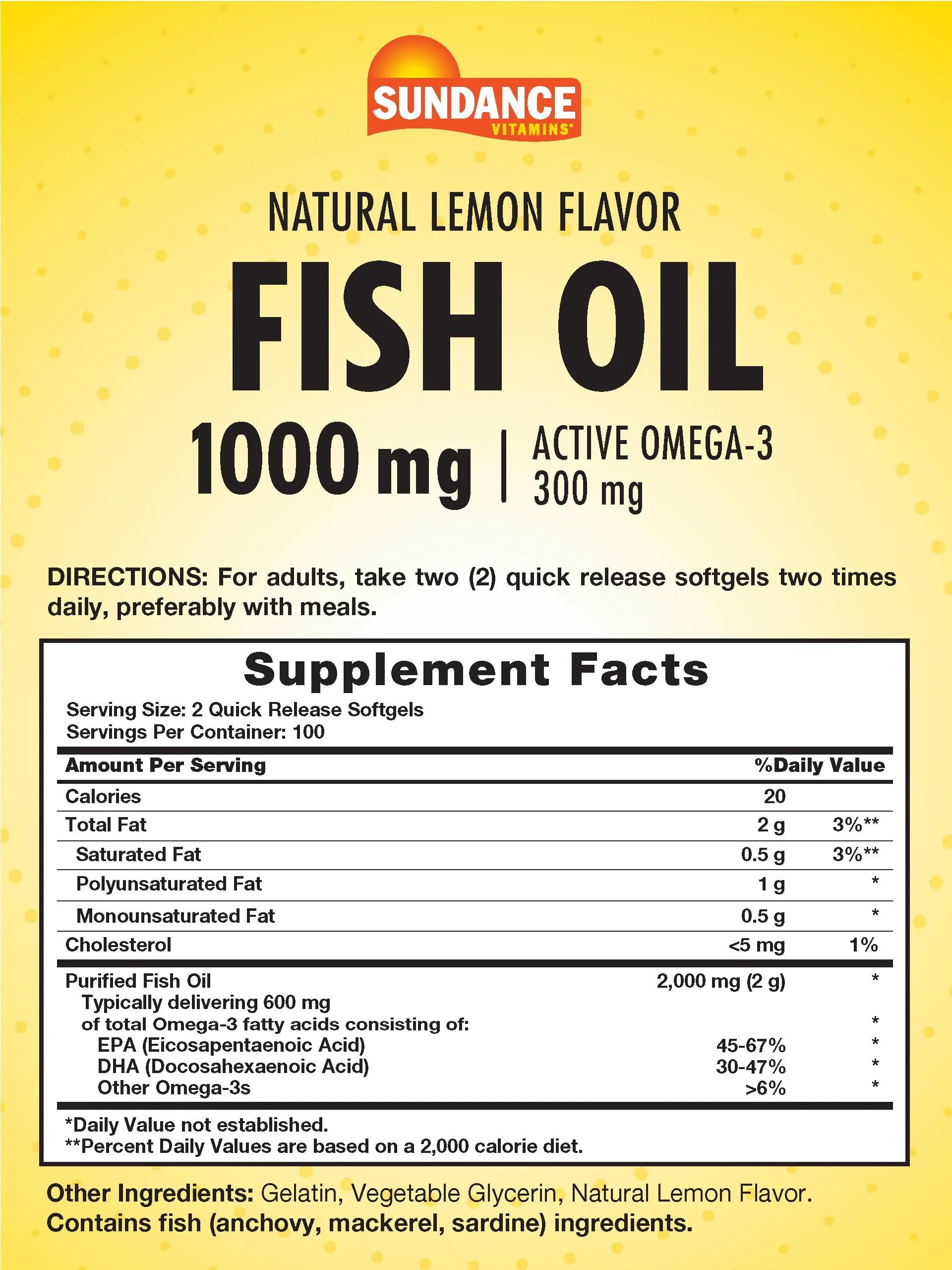 Sundance Fish Oil Softgels 1000mg with Active Omega-3 | 200 Softgels | Natural Lemon Flavor | Non-GMO and Gluten Free Supplement - Image 2