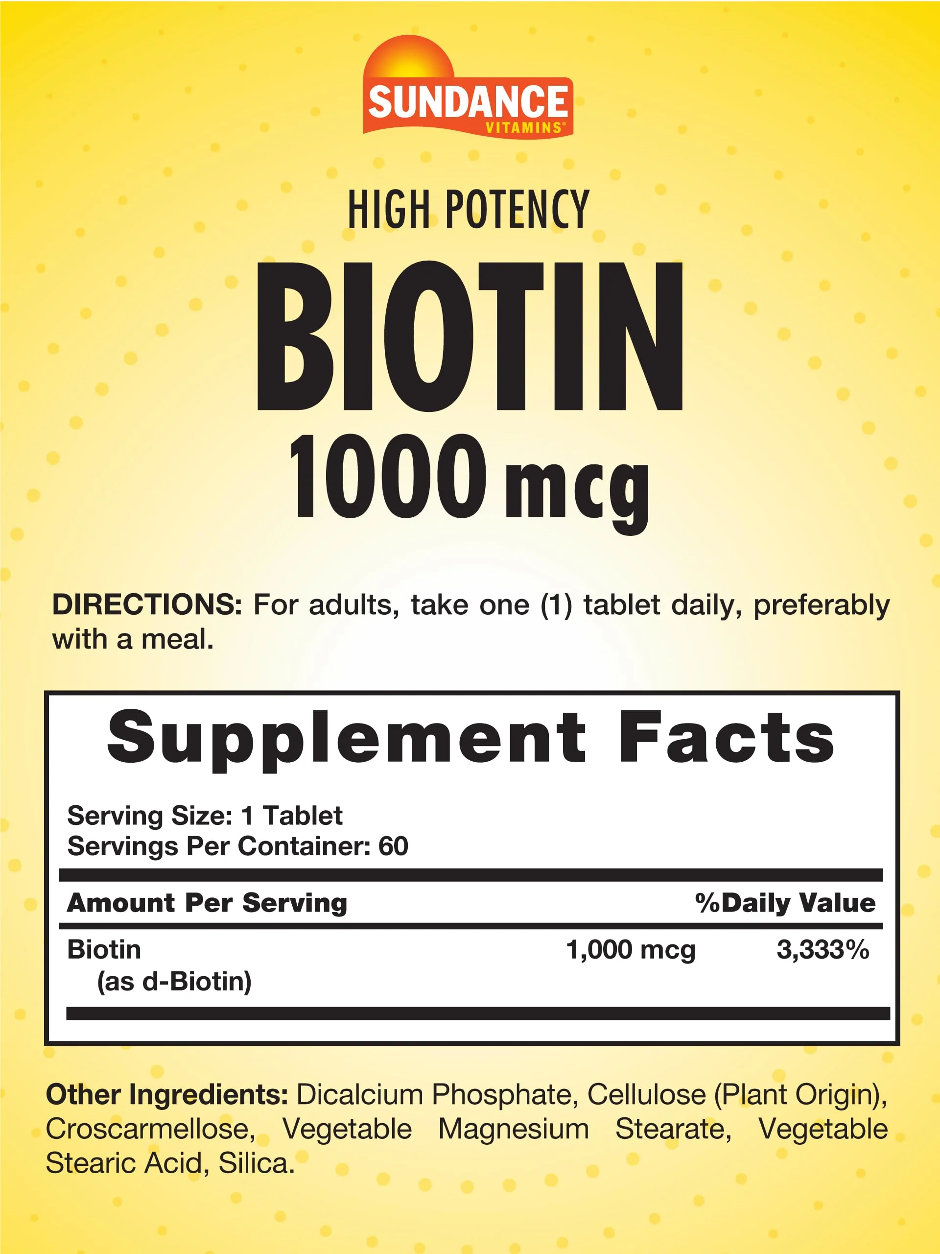 Sundance High Potency Biotin 1,000 mcg Supplement | Essential B Vitamin Tablets | Vegetarian, Non-GMO & Gluten Free - Image 5