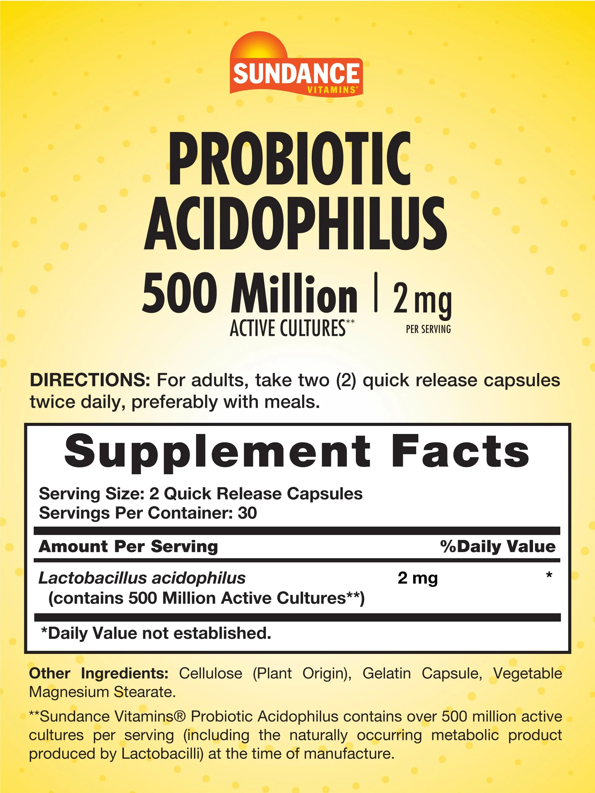 Sundance Probiotic Acidophilus | 500 Million Active Cultures | 60 Quick Release Capsules | Non-GMO, Gluten Free Supplement - Image 5