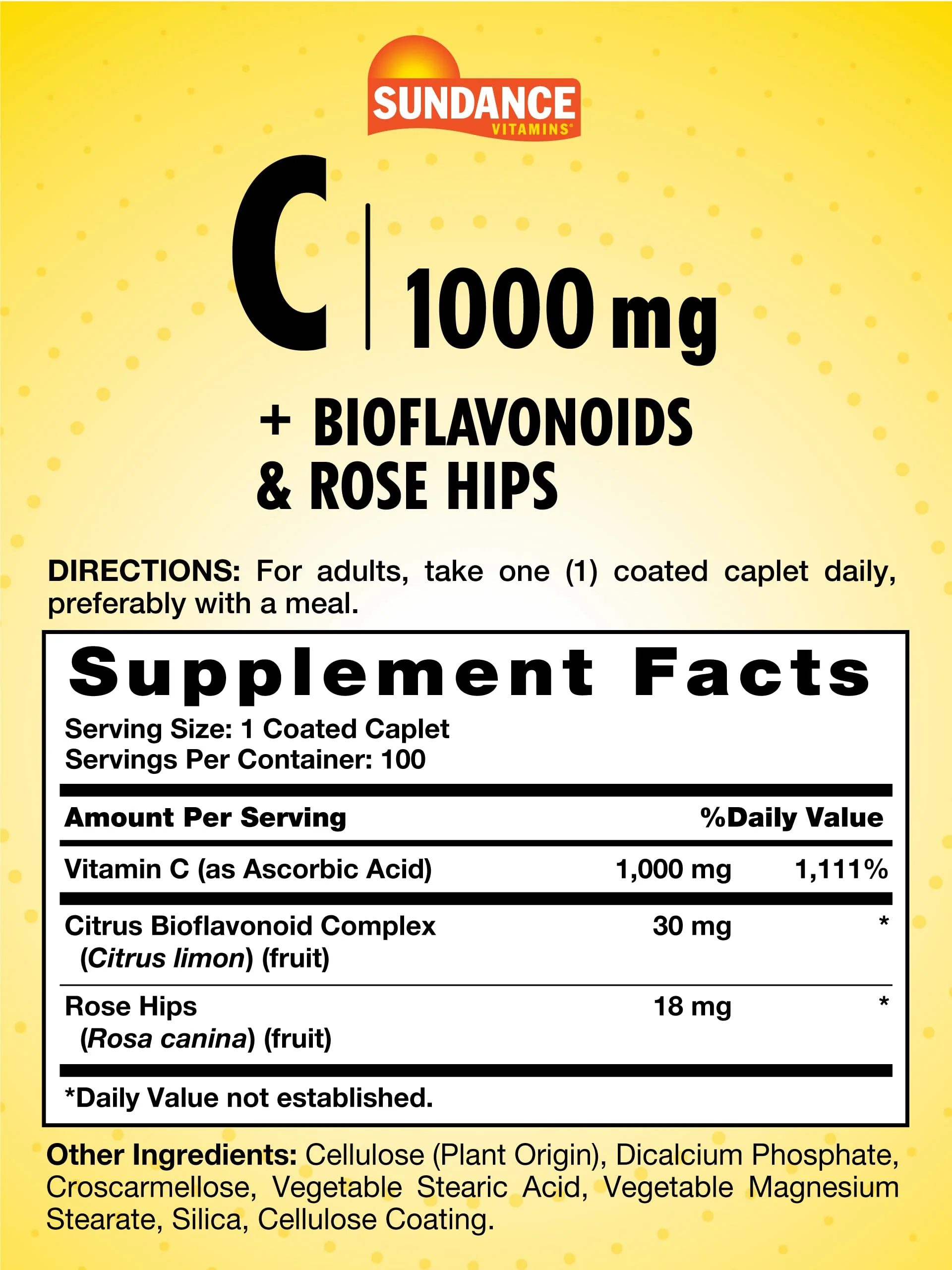 Sundance Vitamin C 1000mg with Rose Hips & Bioflavonoids | 100 Coated Caplets | Vegetarian, Non-GMO and Gluten Free Supplement - Image 5