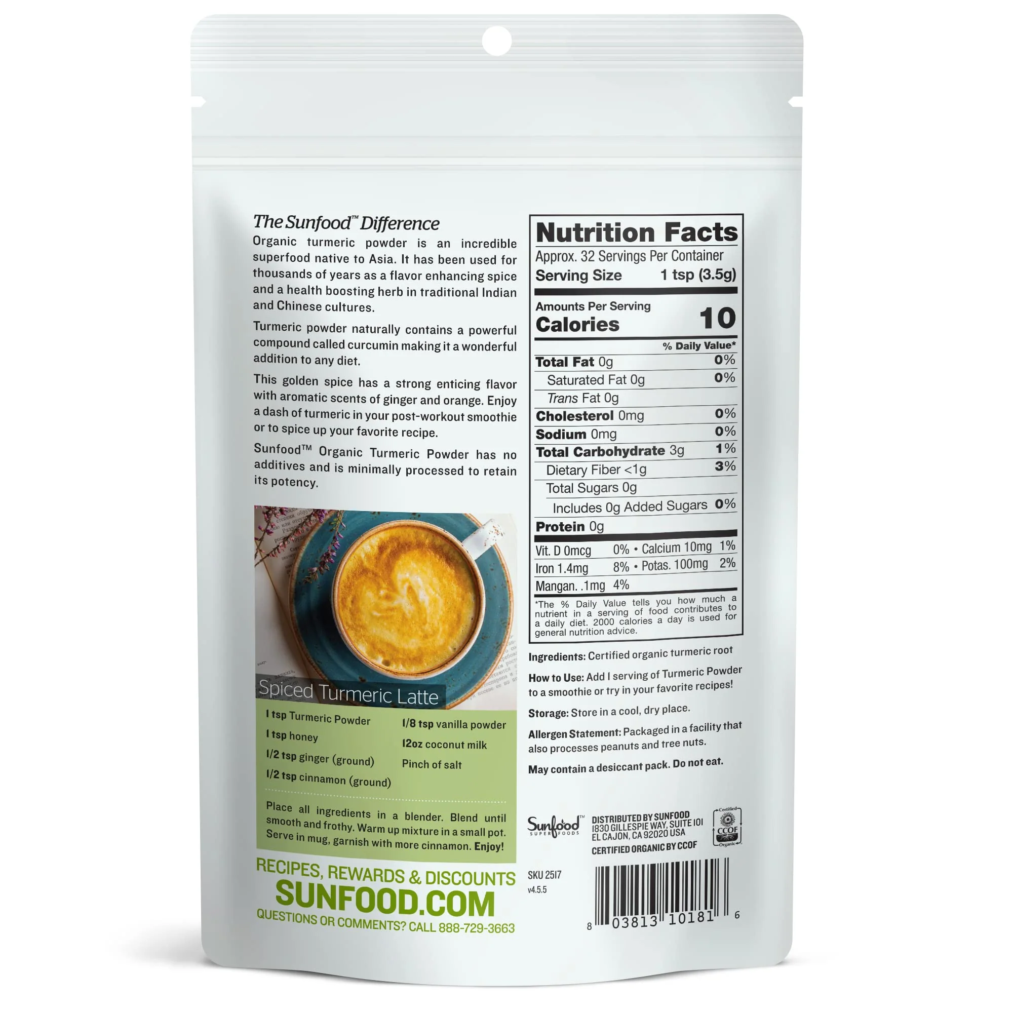 Sunfood Organic Turmeric Powder - Turmeric Powder Organic, Ground Turmeric Powder, Curcuma Supplement, Pure Ground Spice for Health, Seasoning, Curcumin, Organic Turmeric Root Powder - 4 oz Bag - Image 4