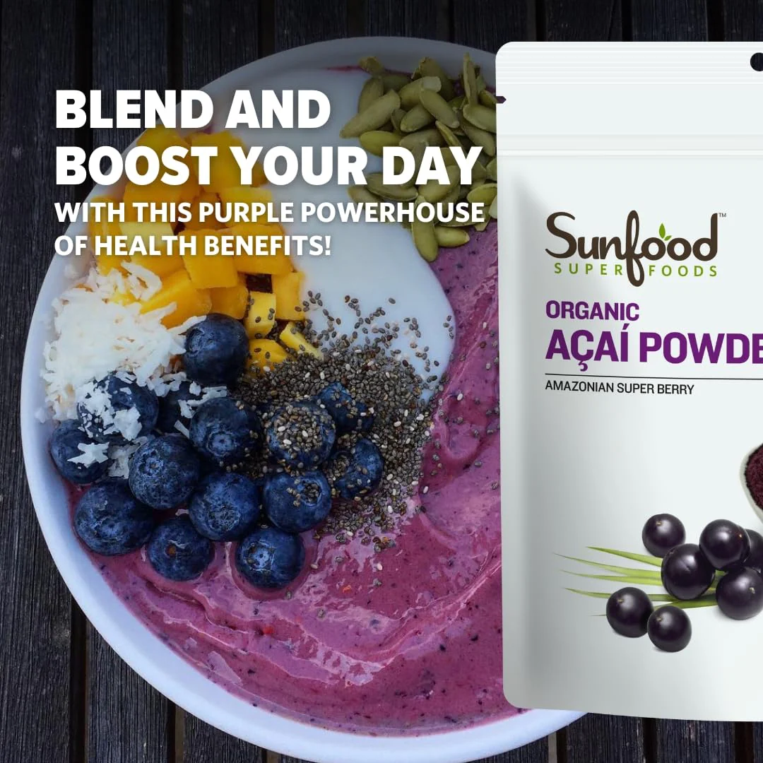 Sunfood Superfoods Organic Acai Powder - Acai Powder Organic, Acai Powder for Smoothie Bowles, Dried Acai Berry Mix with Antioxidants & Vitamin C, 100% Pure, USDA Organic, Non GMO - 4 Oz Bag - Image 6