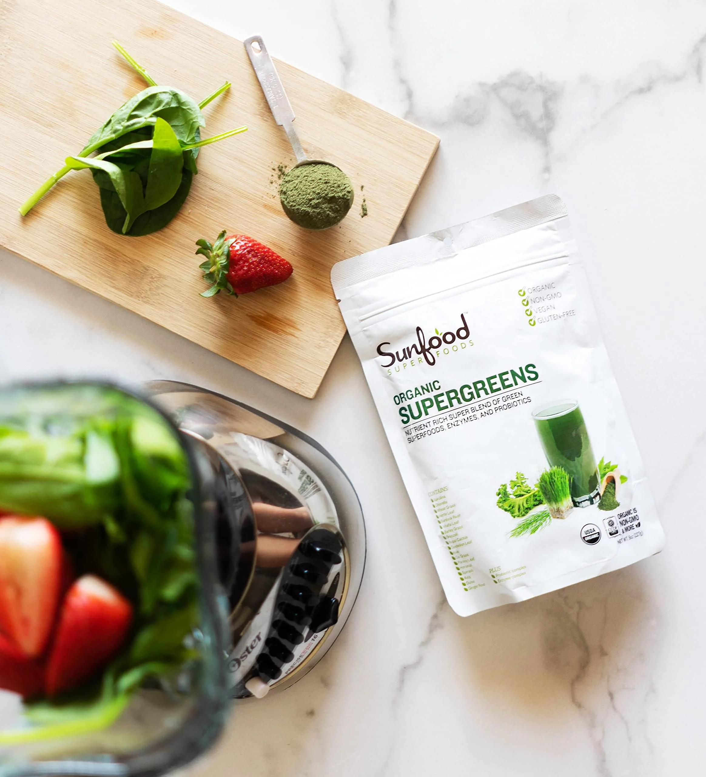 Sunfood Supergreens - Greens Superfood Powder, Super Greens Powder, Organic Greens Blend, Daily Green Juice Powder, Vegetable Smoothie Drink Mix for Gut Health with Chlorella & Spirulina - 8 oz Bag - Image 3