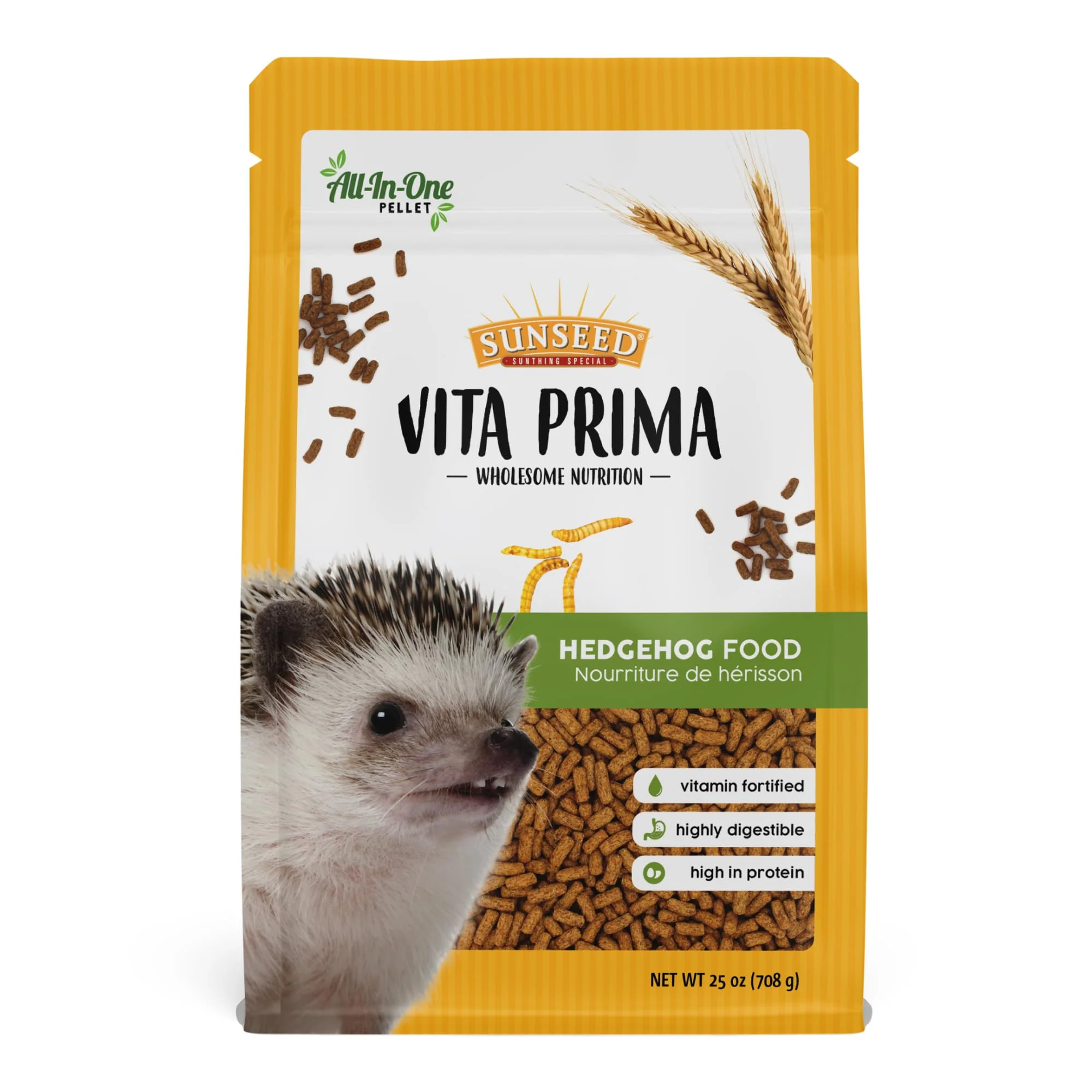 Sunseed Vita Prima Hedgehog Food - High-Protein Poultry, Seafood, and Mealworm Food Blend - Vitamin-Fortified for Happy and Healthy Hedgehogs 1.56 Pound (Pack of 1)