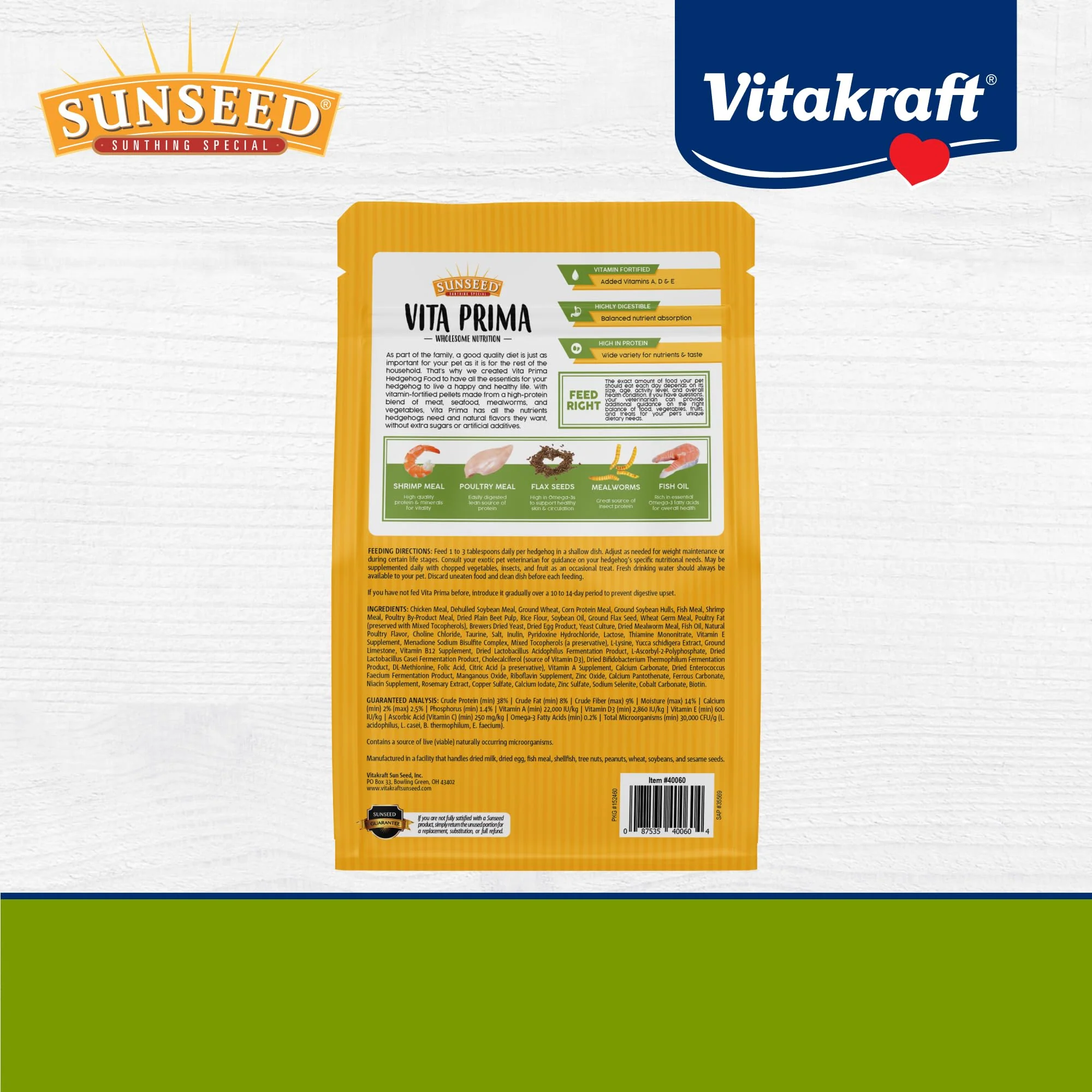 Sunseed Vita Prima Hedgehog Food - High-Protein Poultry, Seafood, and Mealworm Food Blend - Vitamin-Fortified for Happy and Healthy Hedgehogs 1.56 Pound (Pack of 1) - Image 3