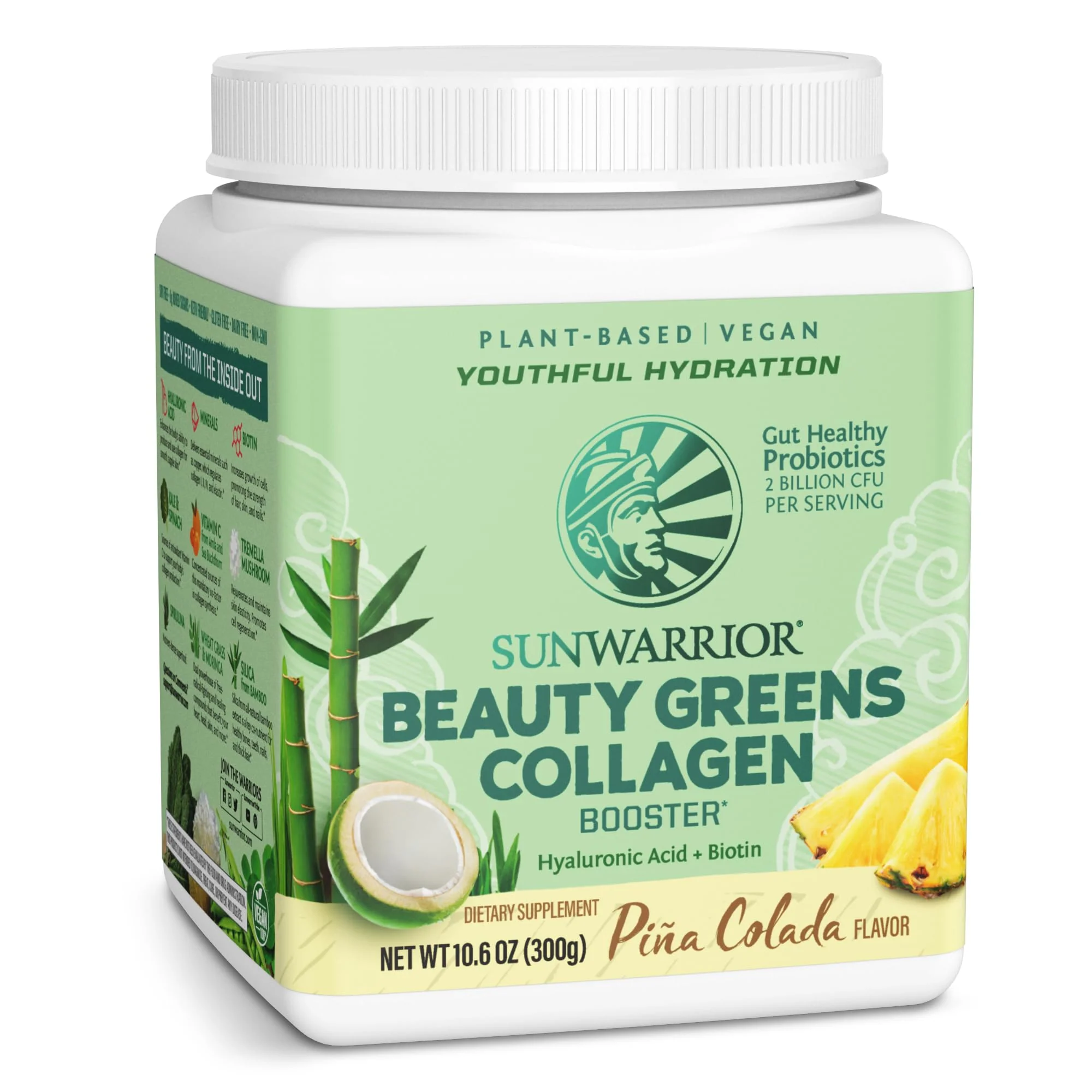 Sunwarrior Vegan Beauty Greens Drink Plant-Based | Hyaluronic Acid Minerals Biotin Probiotics Non-GMO Soy Free Sugar Free Dairy Free Gluten Free | Pina Colada 25 Servings
