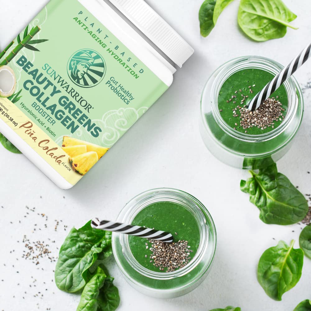 Sunwarrior Vegan Beauty Greens Drink Plant-Based | Hyaluronic Acid Minerals Biotin Probiotics Non-GMO Soy Free Sugar Free Dairy Free Gluten Free | Pina Colada 25 Servings - Image 3