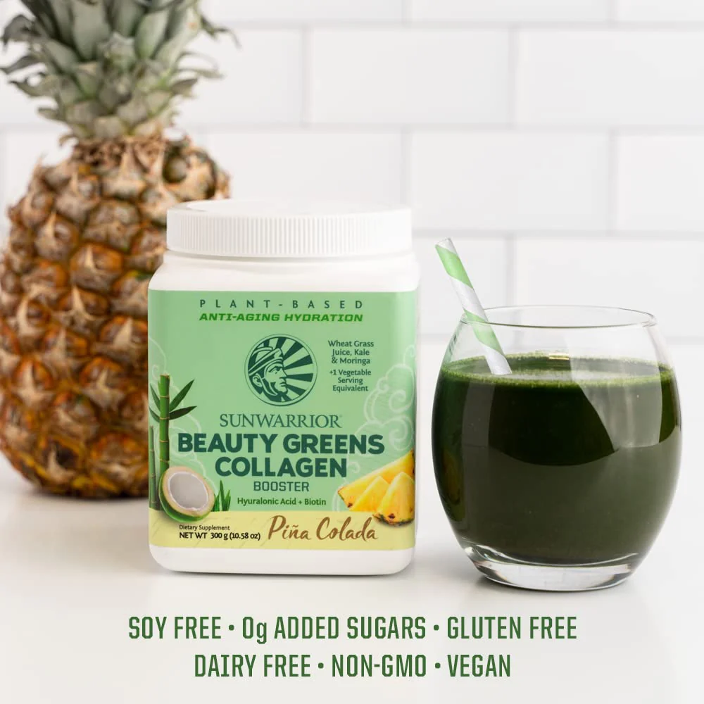 Sunwarrior Vegan Beauty Greens Drink Plant-Based | Hyaluronic Acid Minerals Biotin Probiotics Non-GMO Soy Free Sugar Free Dairy Free Gluten Free | Pina Colada 25 Servings - Image 4