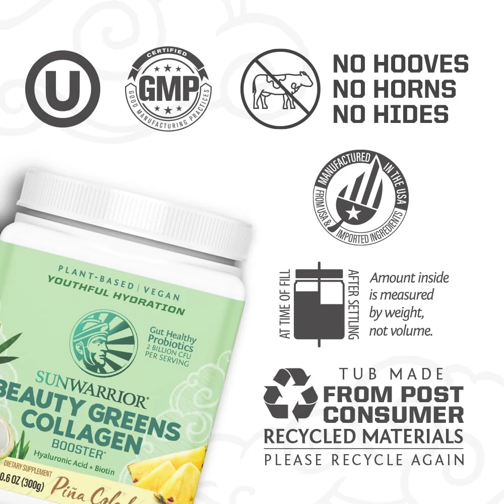 Sunwarrior Vegan Beauty Greens Drink Plant-Based | Hyaluronic Acid Minerals Biotin Probiotics Non-GMO Soy Free Sugar Free Dairy Free Gluten Free | Pina Colada 25 Servings - Image 6