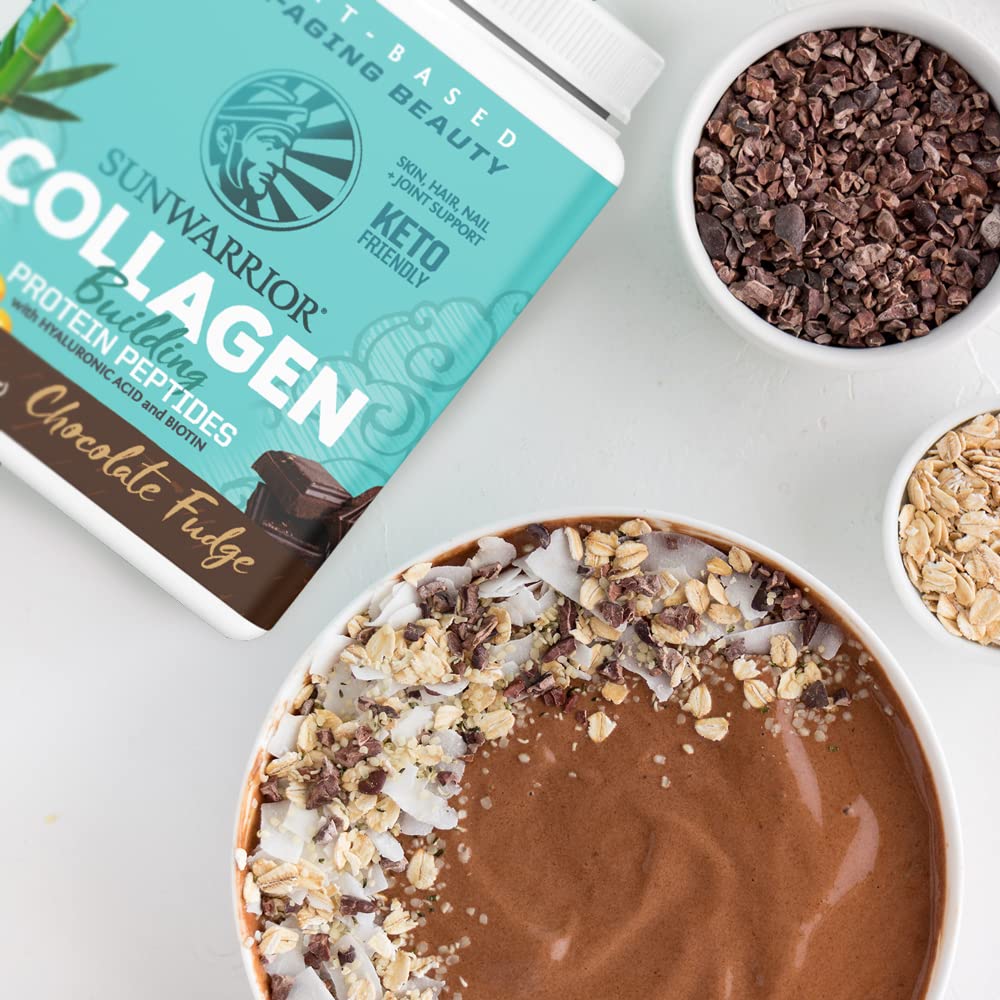 Sunwarrior Vegan Collagen Building Powder Protein Peptide with Biotin Vitamin C Hyaluronic Acid for Hair Skin Nail Dairy Free Gluten Free | Chocolate - Image 3