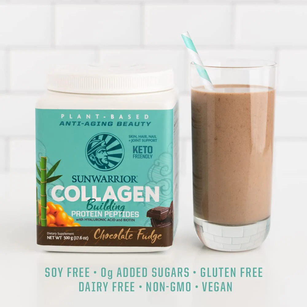 Sunwarrior Vegan Collagen Building Powder Protein Peptide with Biotin Vitamin C Hyaluronic Acid for Hair Skin Nail Dairy Free Gluten Free | Chocolate - Image 4