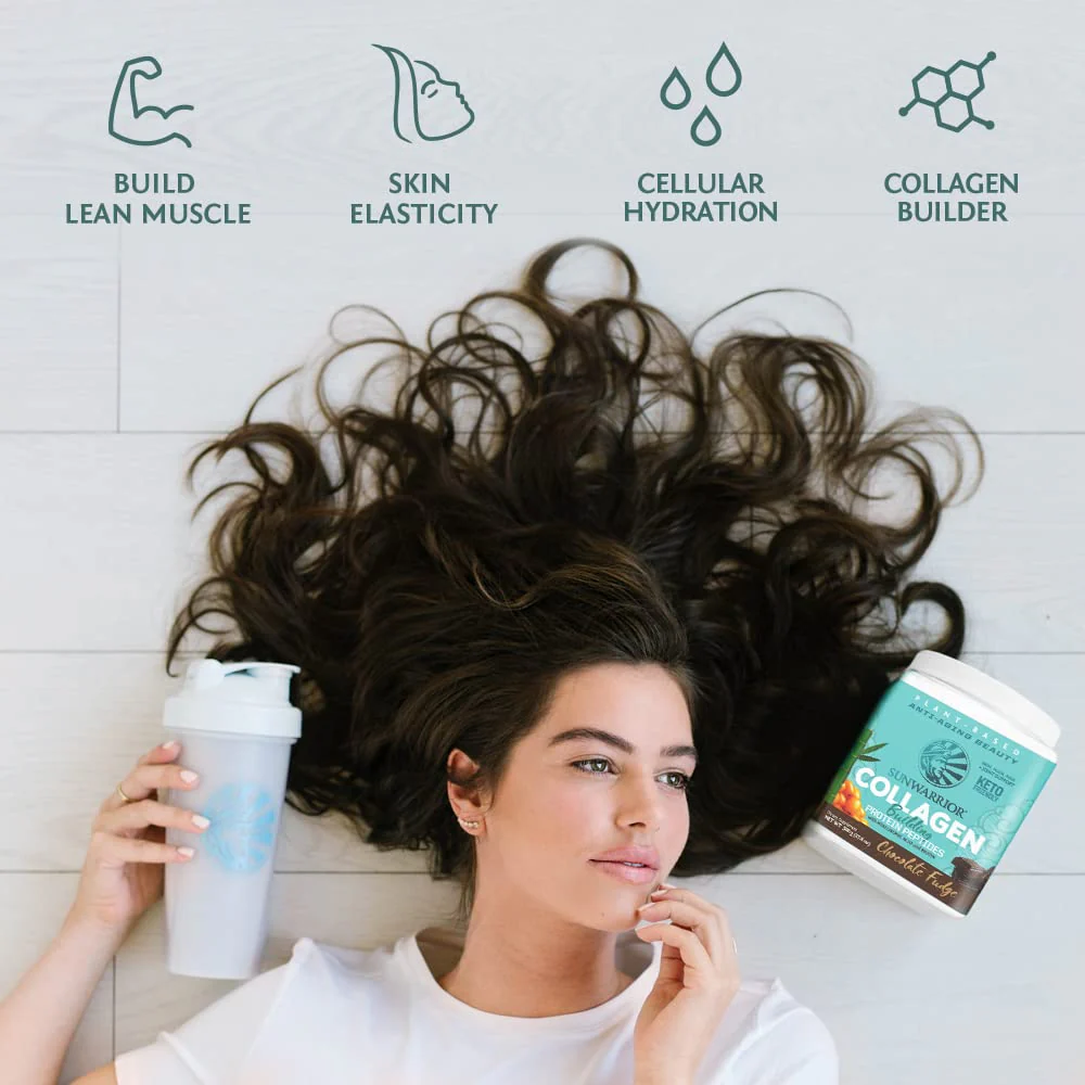 Sunwarrior Vegan Collagen Building Powder Protein Peptide with Biotin Vitamin C Hyaluronic Acid for Hair Skin Nail Dairy Free Gluten Free | Chocolate - Image 5